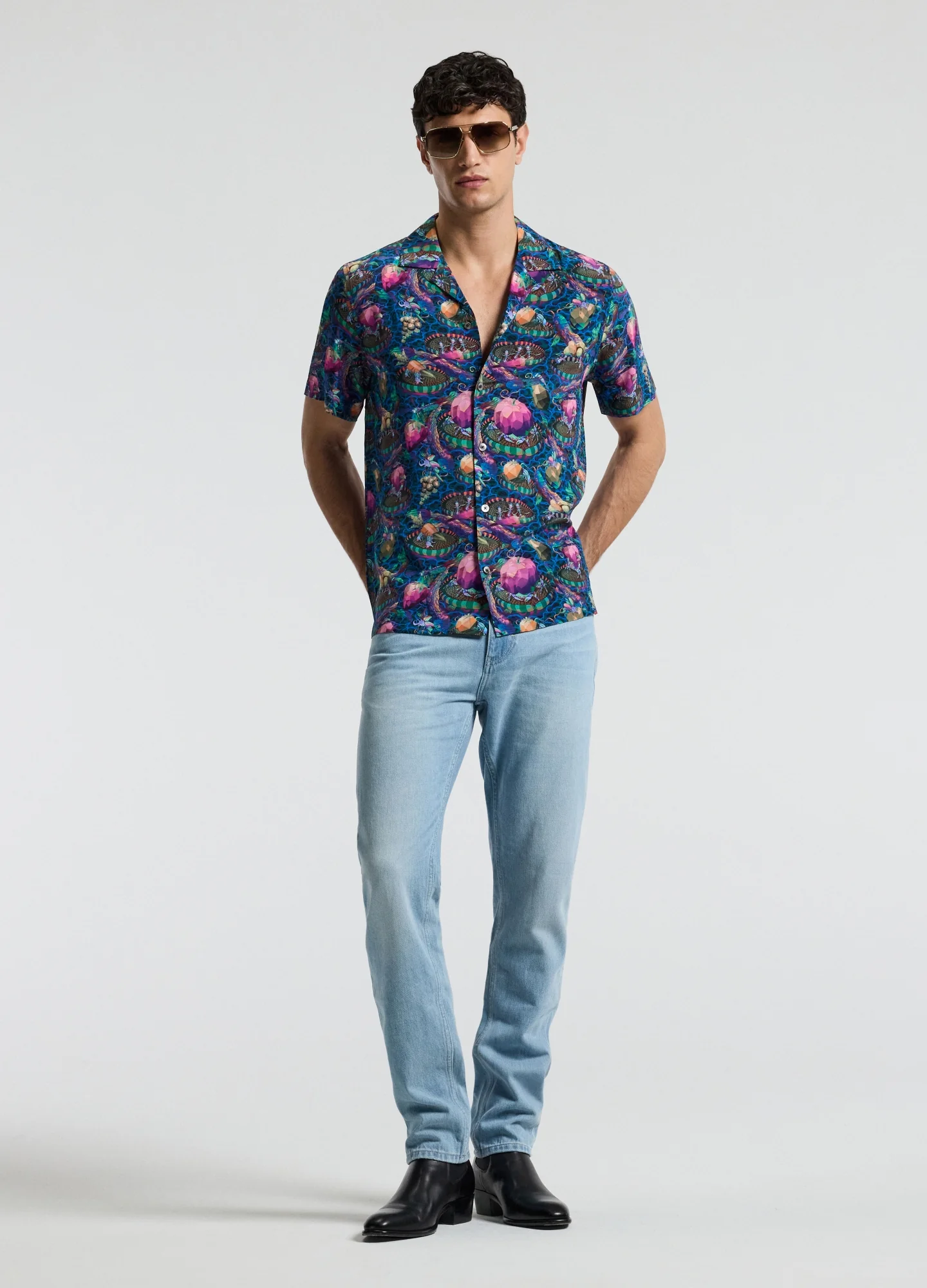 Aquatic Universe Short Sleeve Silk Shirt Aegean Blue - Image 2