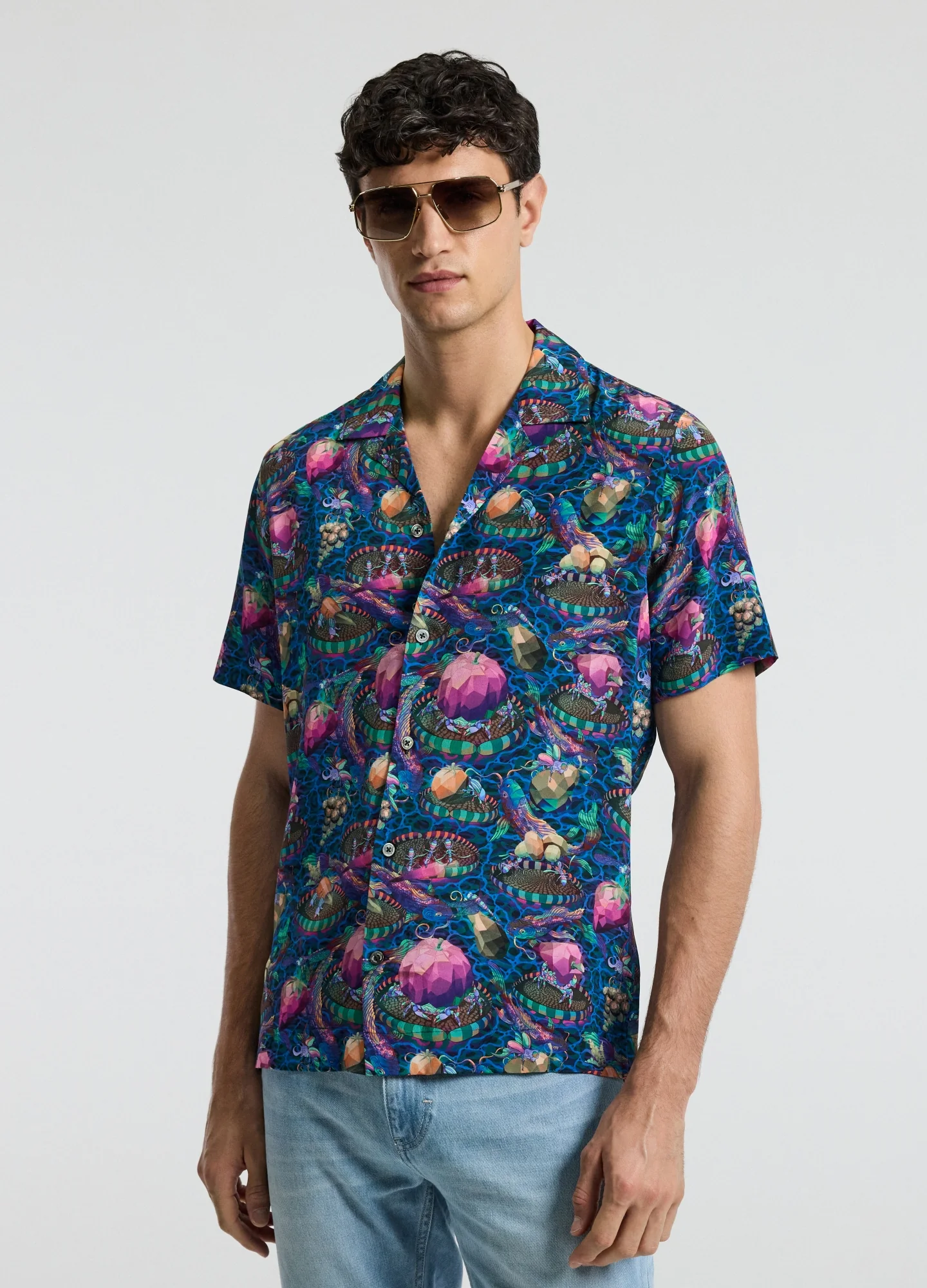 Aquatic Universe Short Sleeve Silk Shirt Aegean Blue - Image 3