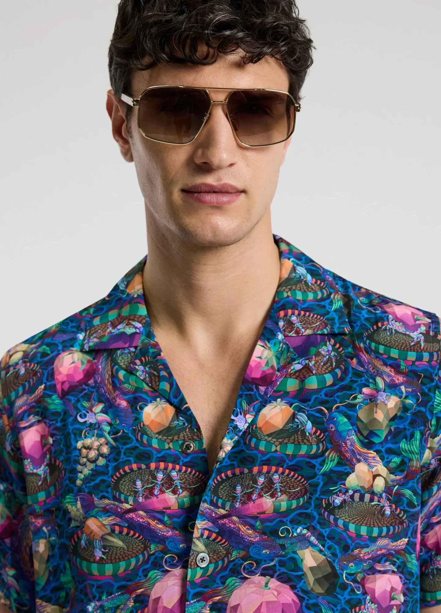 Aquatic Universe Short Sleeve Silk Shirt Aegean Blue - Image 4