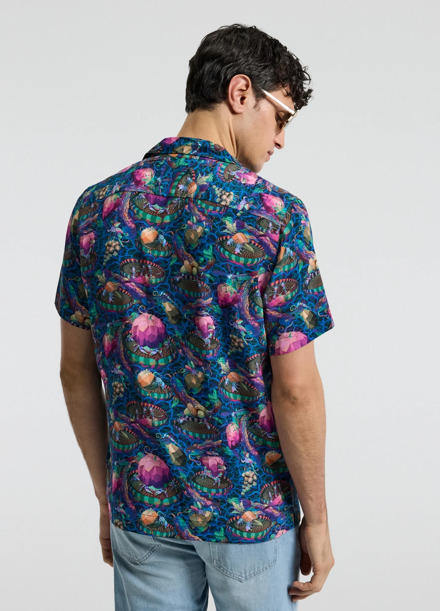 Aquatic Universe Short Sleeve Silk Shirt Aegean Blue - Image 5