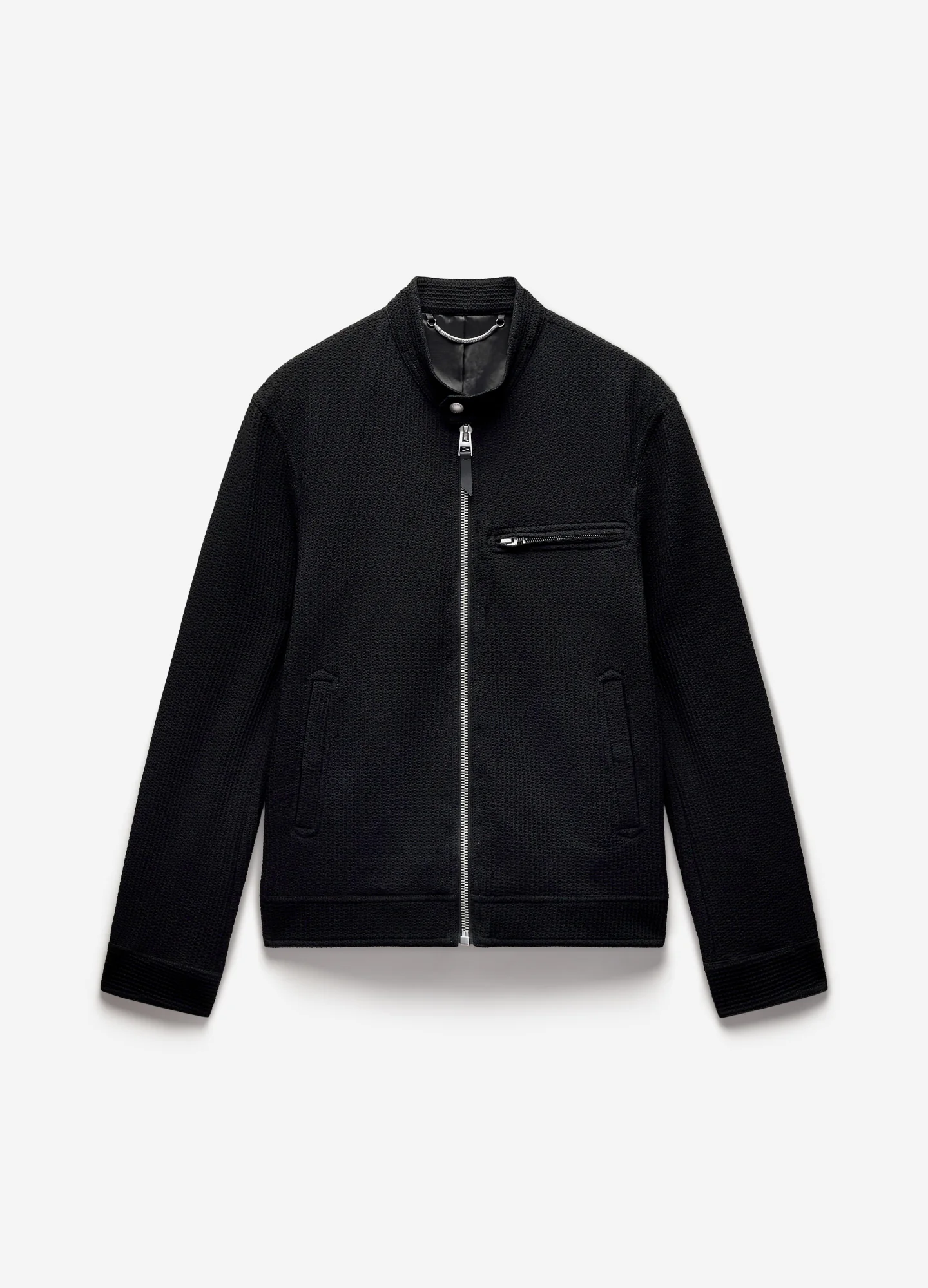 Band Neck Zip Up Jacket Black