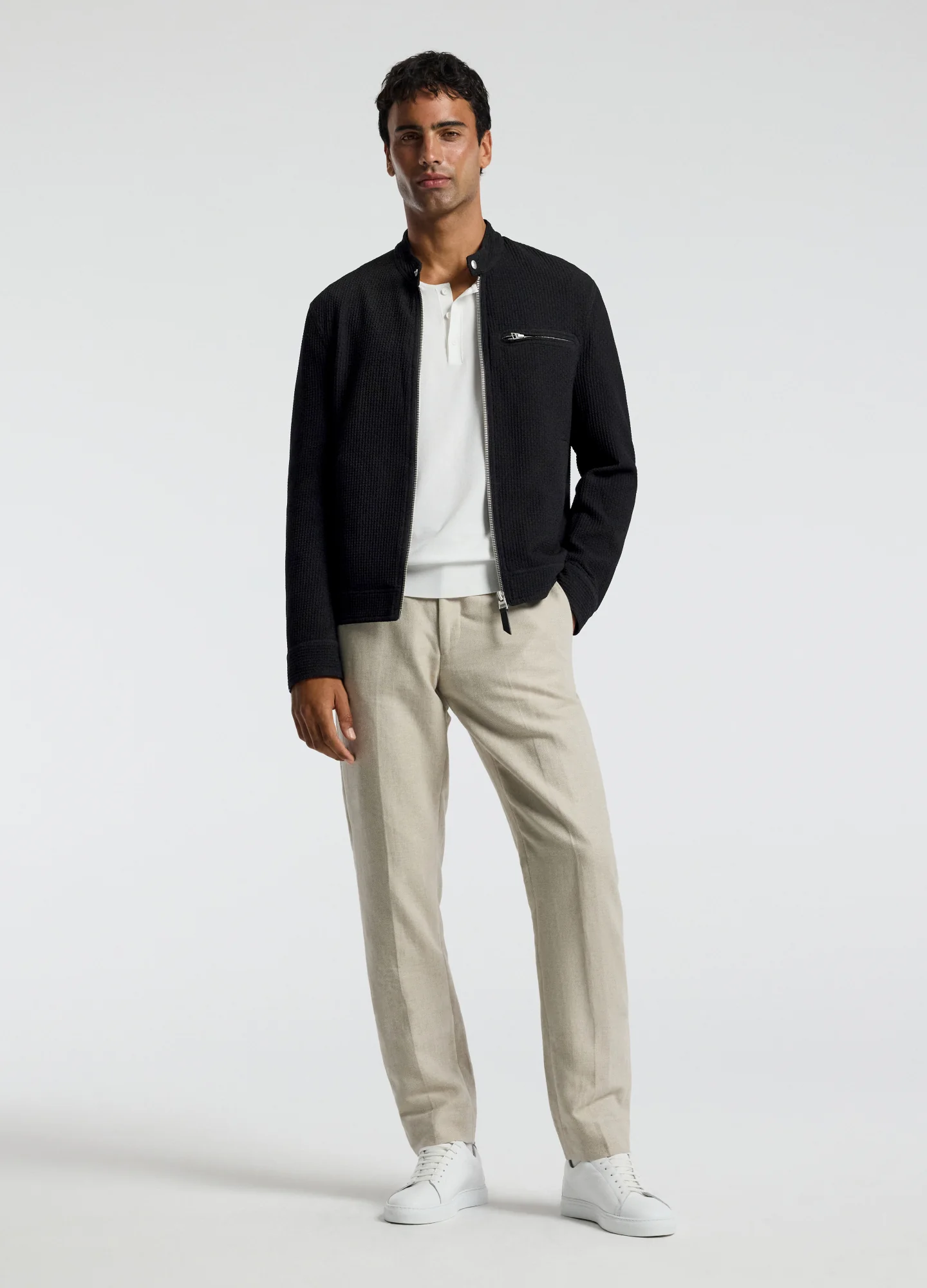 Band Neck Zip Up Jacket Black - Image 2