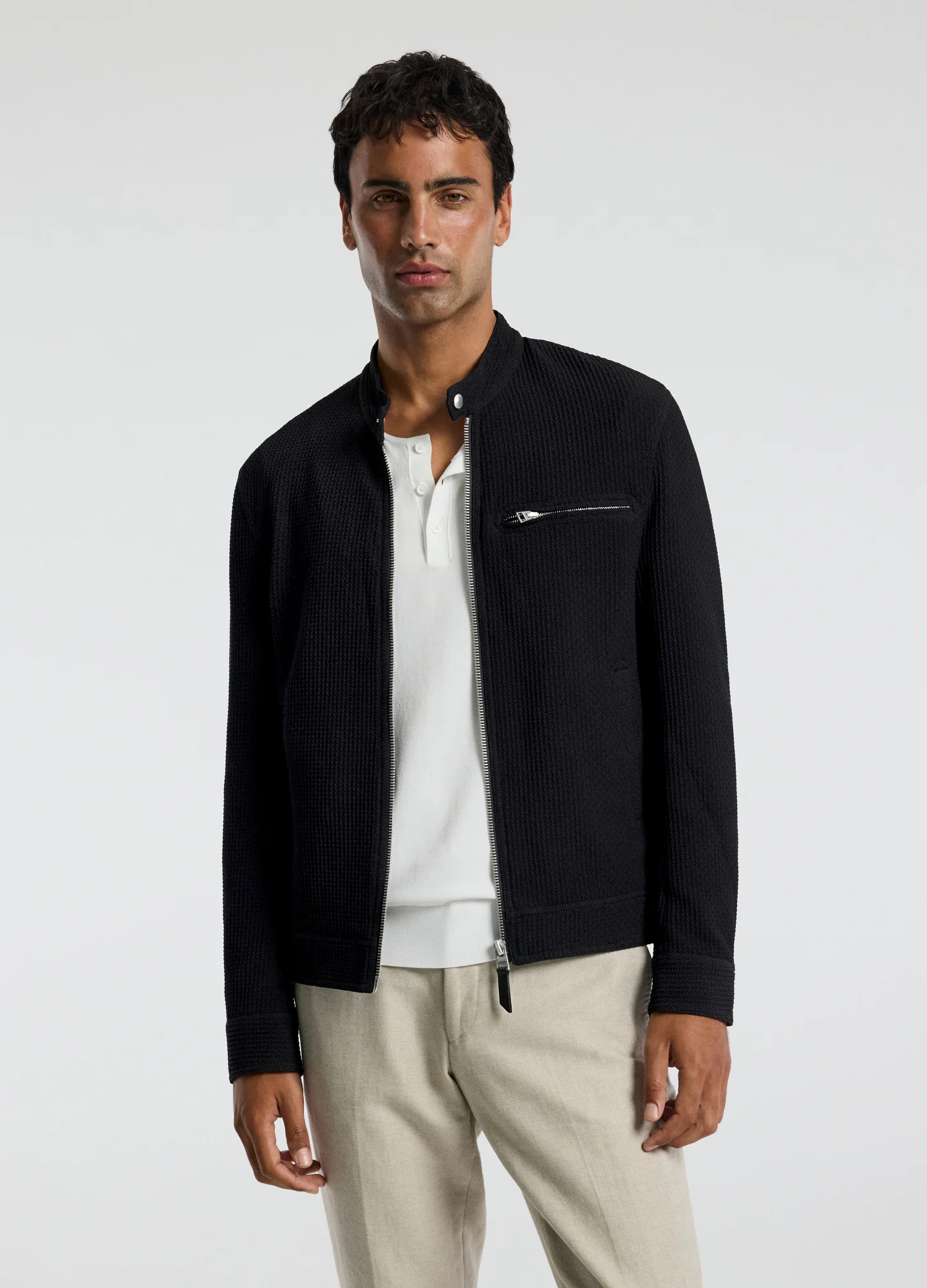 Band Neck Zip Up Jacket Black - Image 3