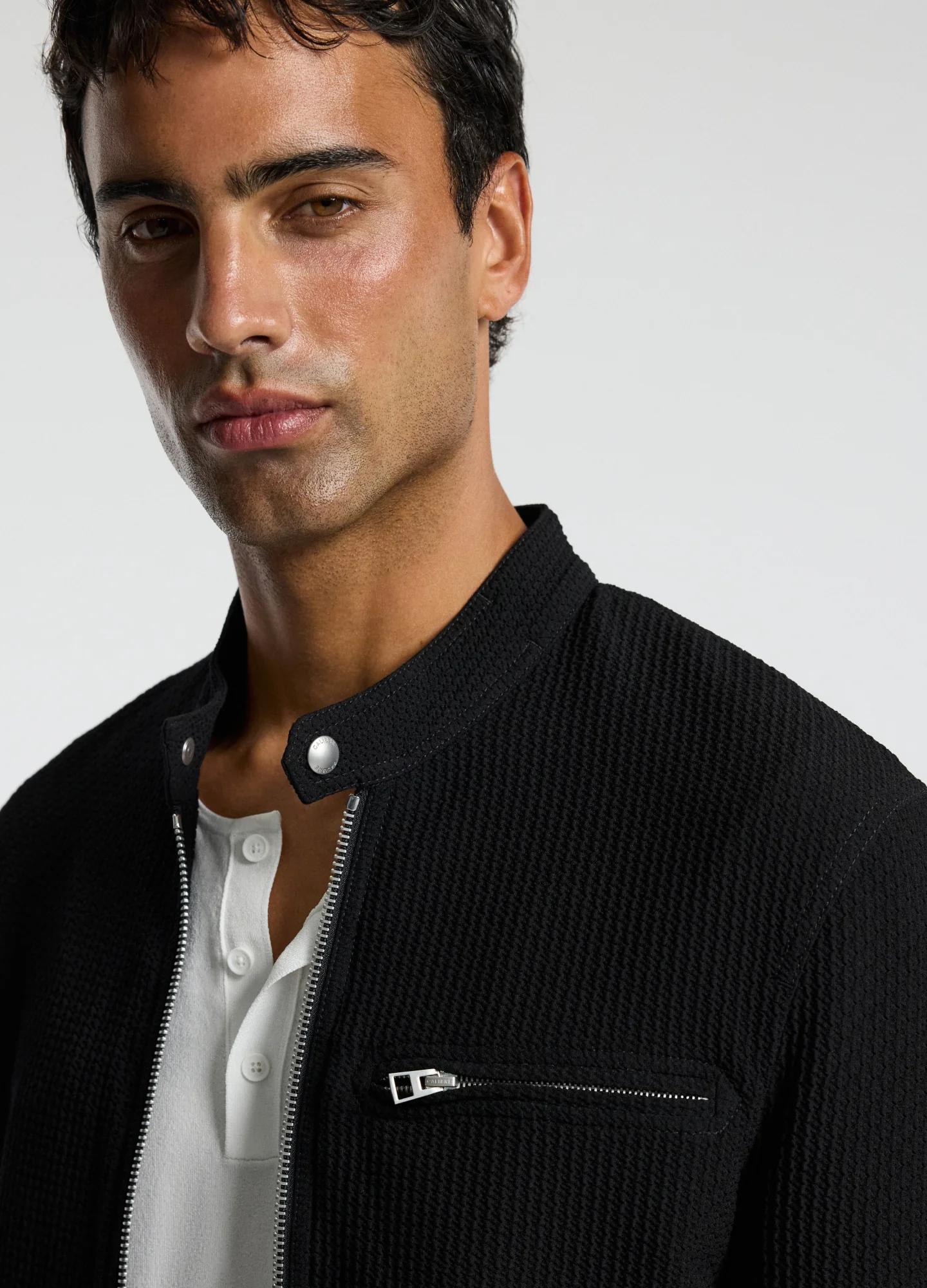 Band Neck Zip Up Jacket Black - Image 4