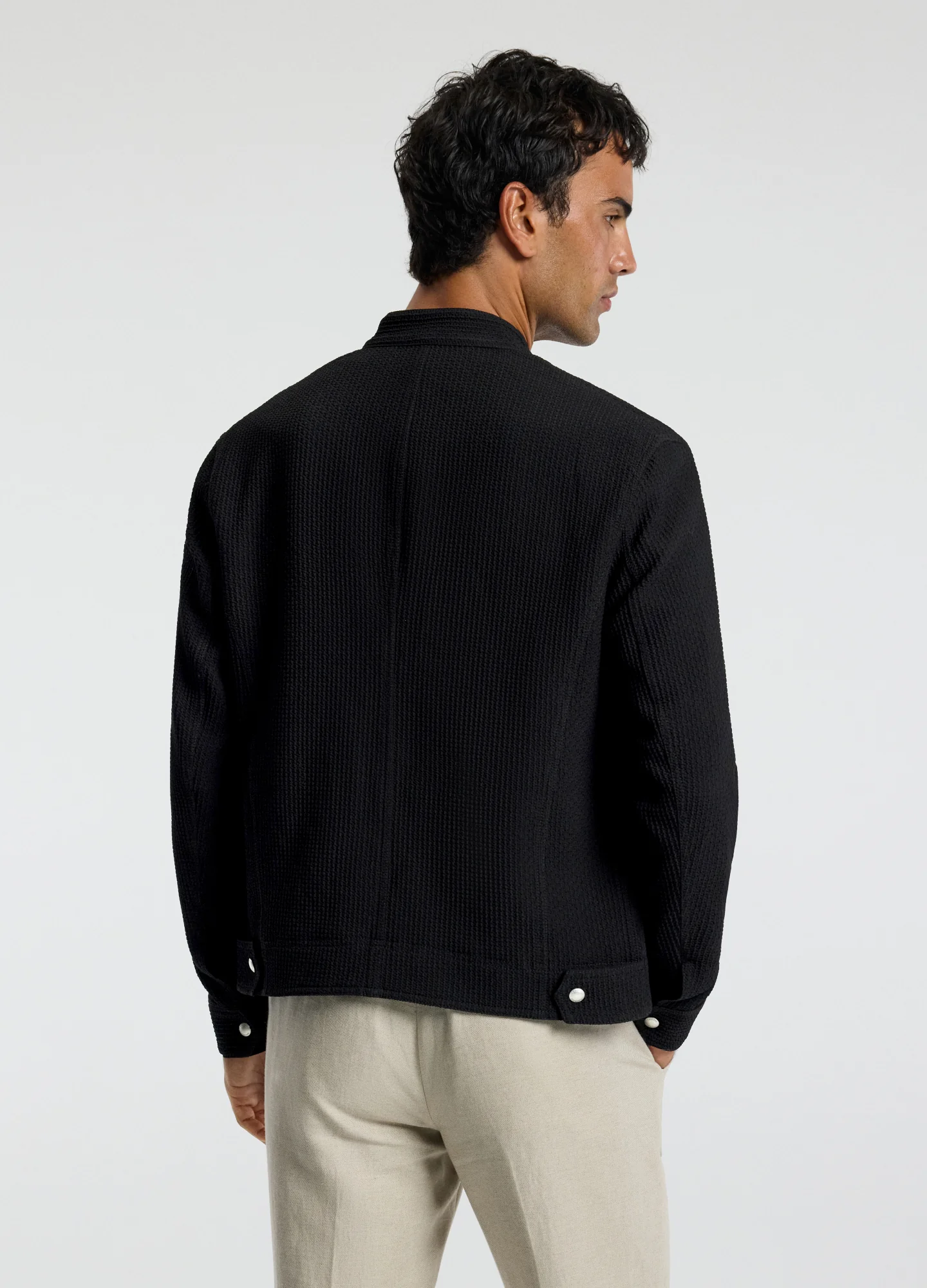 Band Neck Zip Up Jacket Black - Image 5