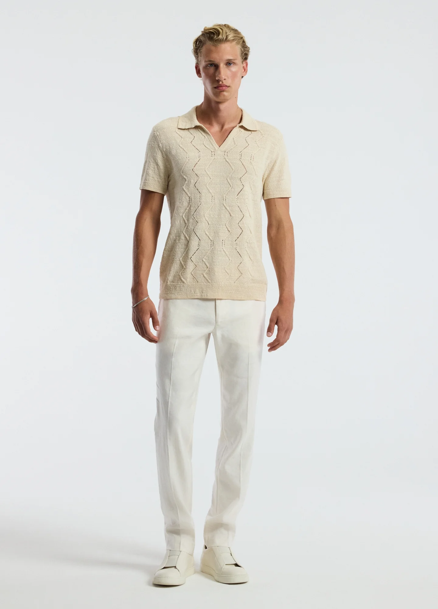 Bouclé Open Neck Polo Biscuit - Image 2