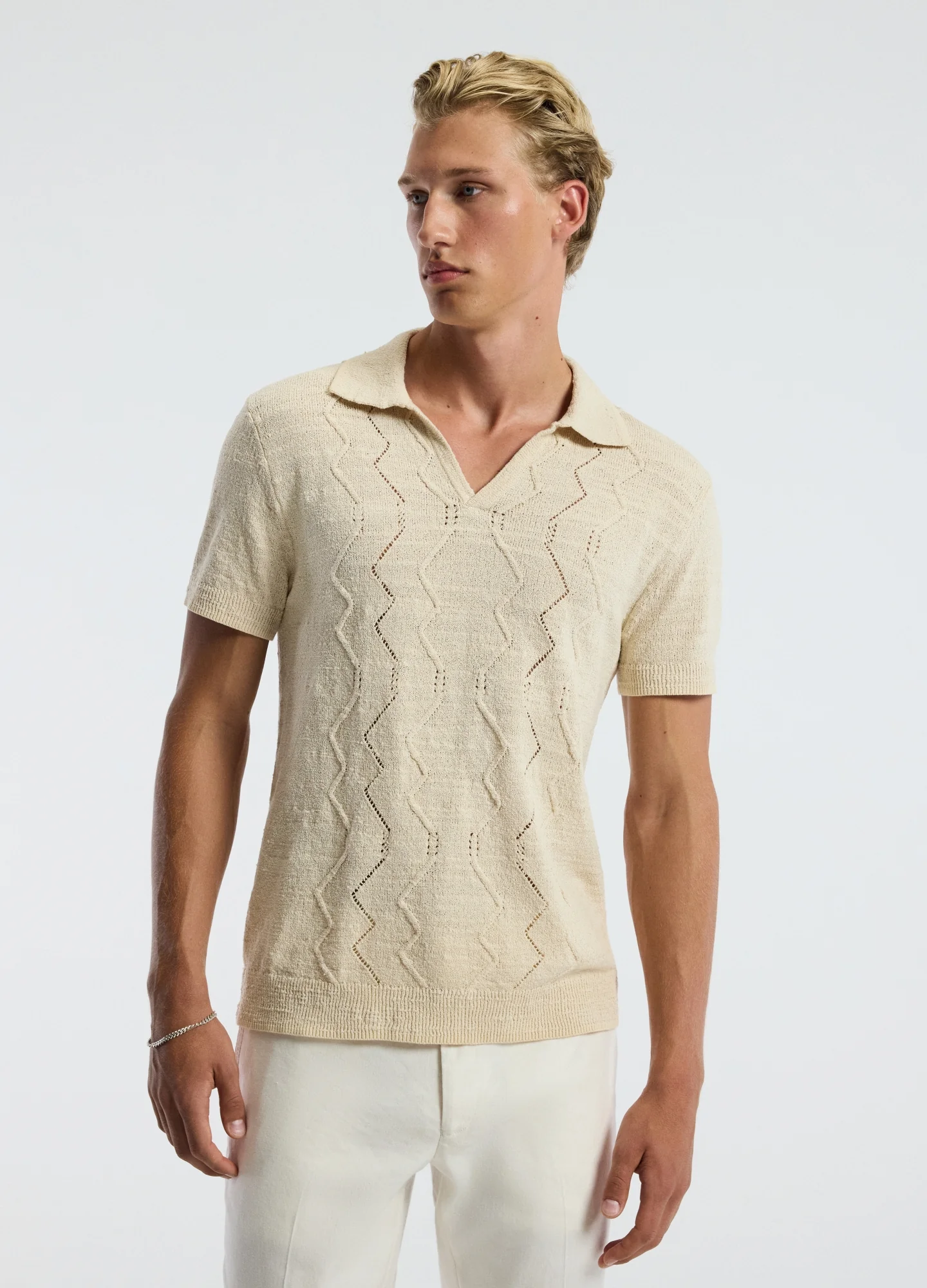 Bouclé Open Neck Polo Biscuit - Image 3