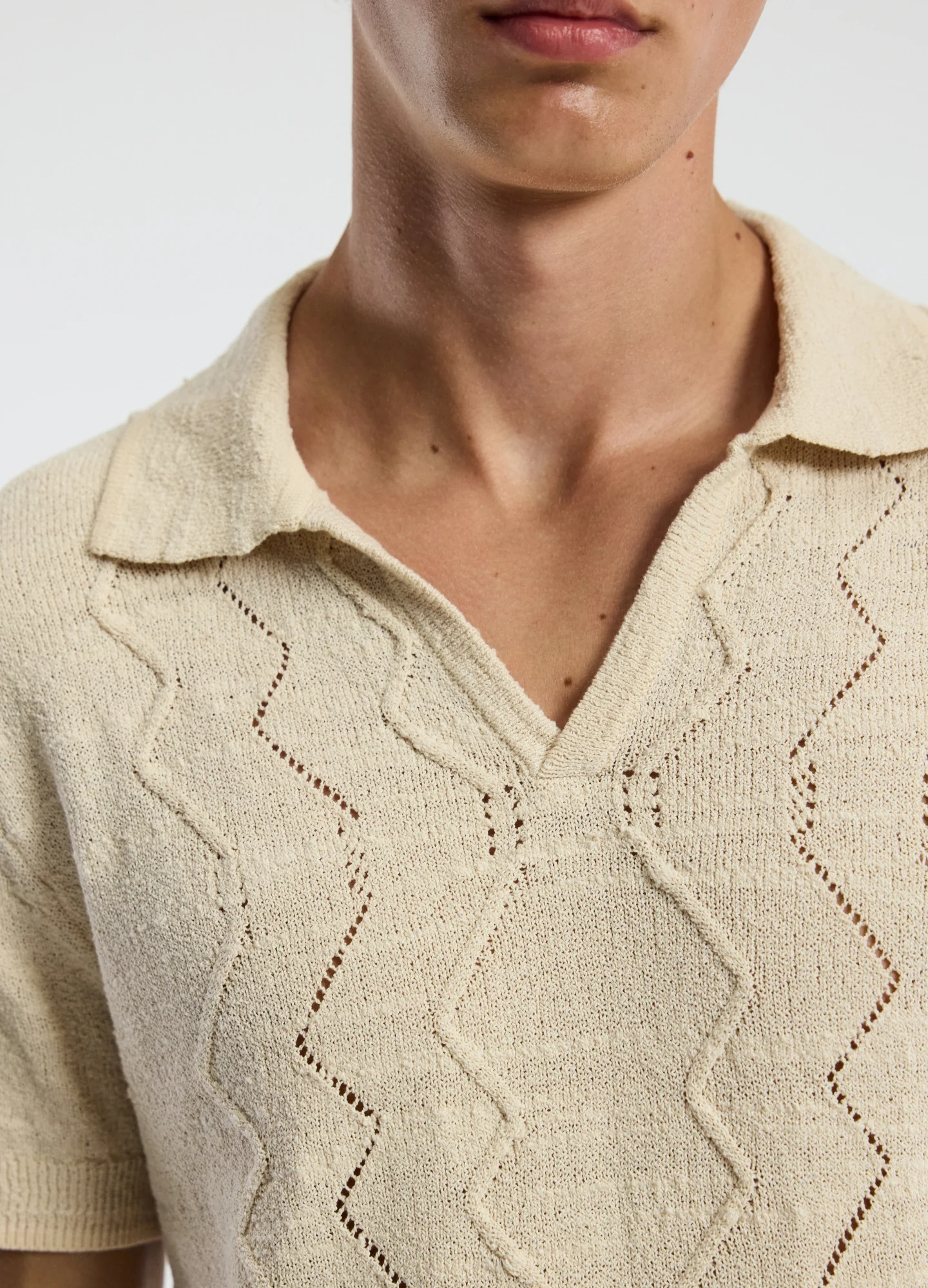 Bouclé Open Neck Polo Biscuit - Image 4
