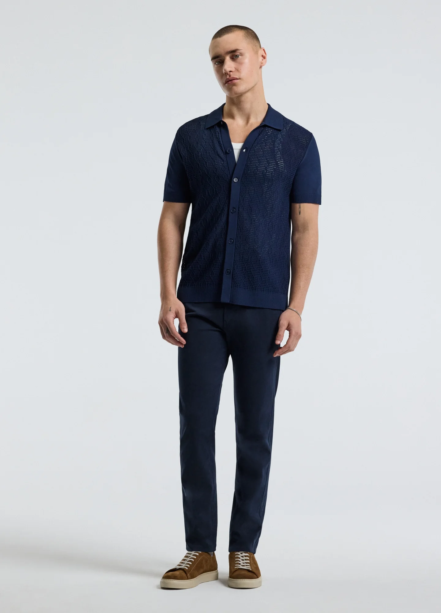 Cable Short Sleeve Knit Shirt Royal Blue - Image 2