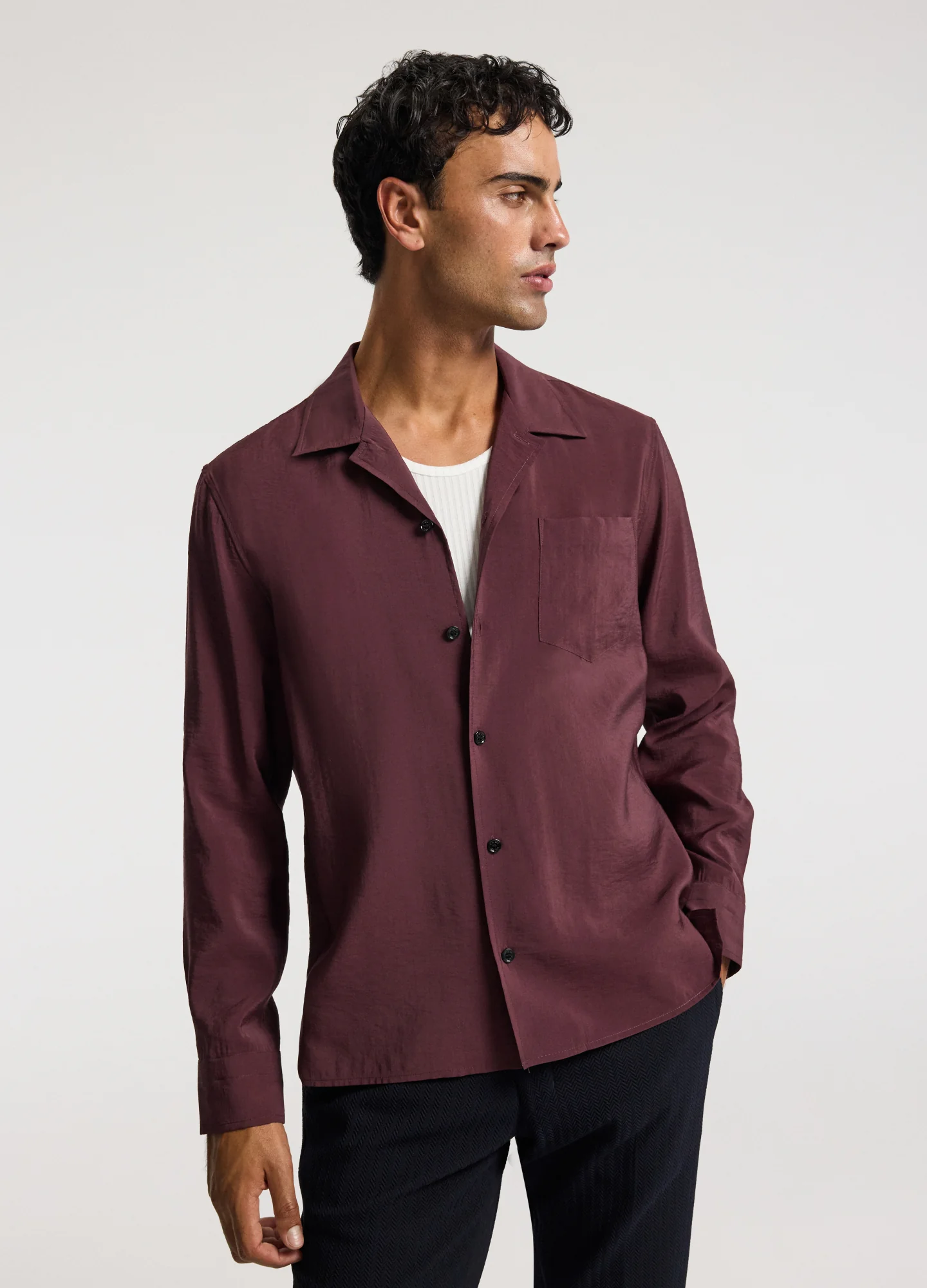 Camp Collar Long Sleeve Shirt Oxblood - Image 3