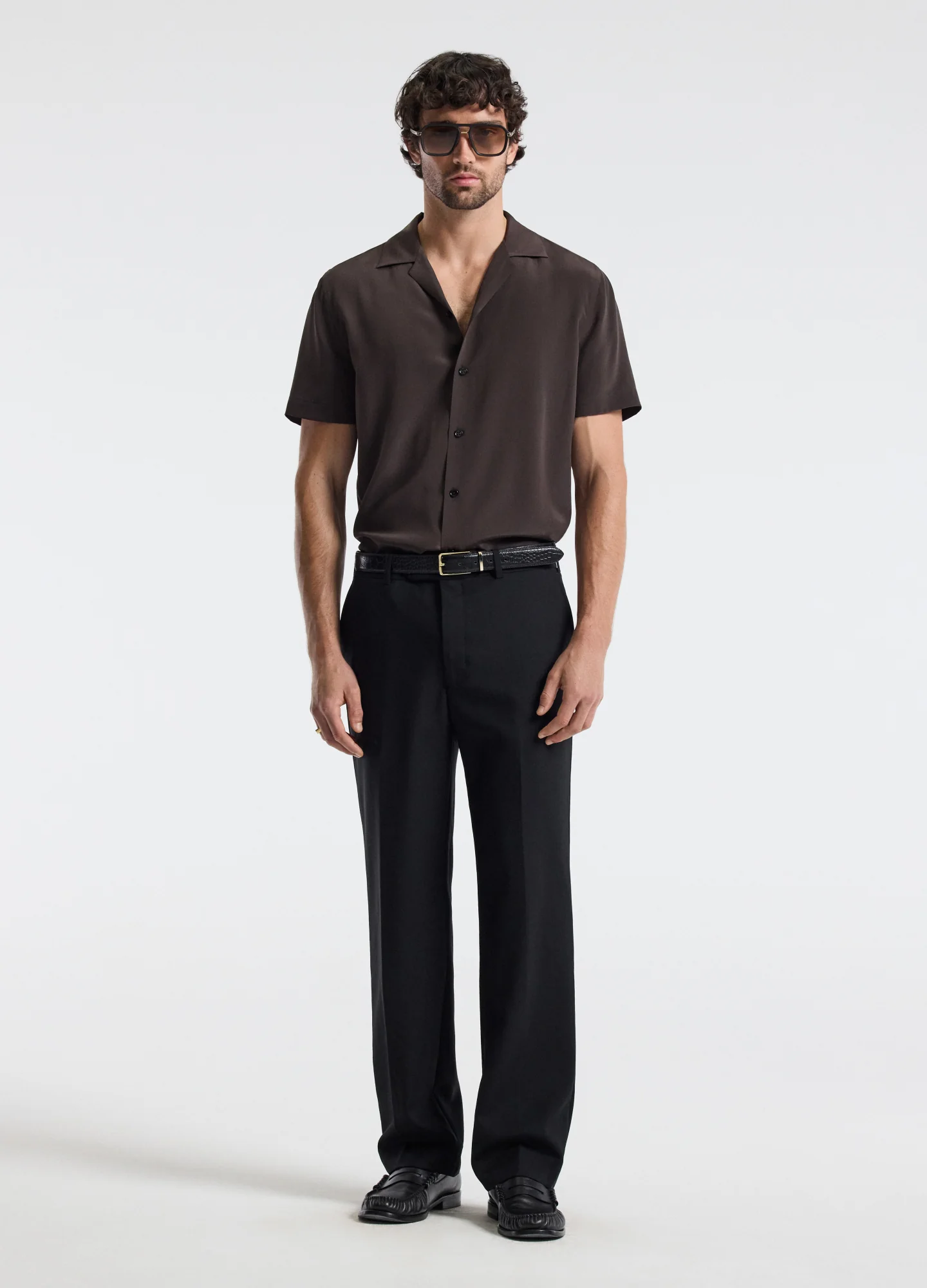 Camp Collar Silk Shirt Espresso - Image 2