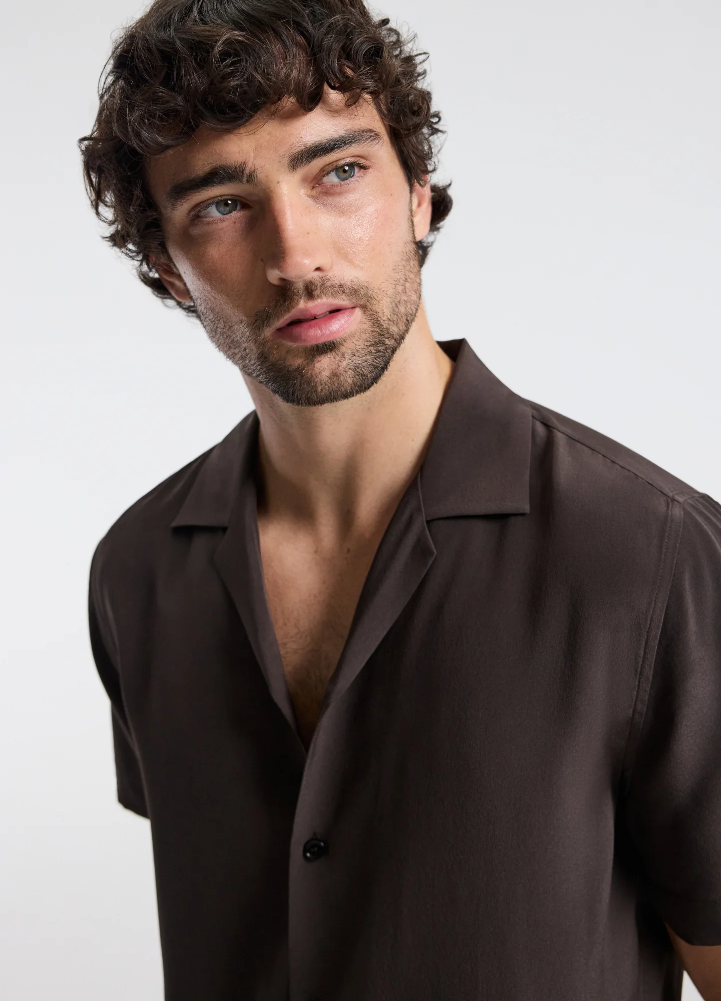 Camp Collar Silk Shirt Espresso - Image 4