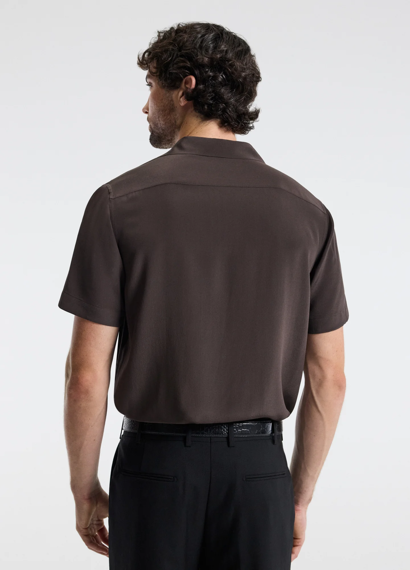 Camp Collar Silk Shirt Espresso - Image 5