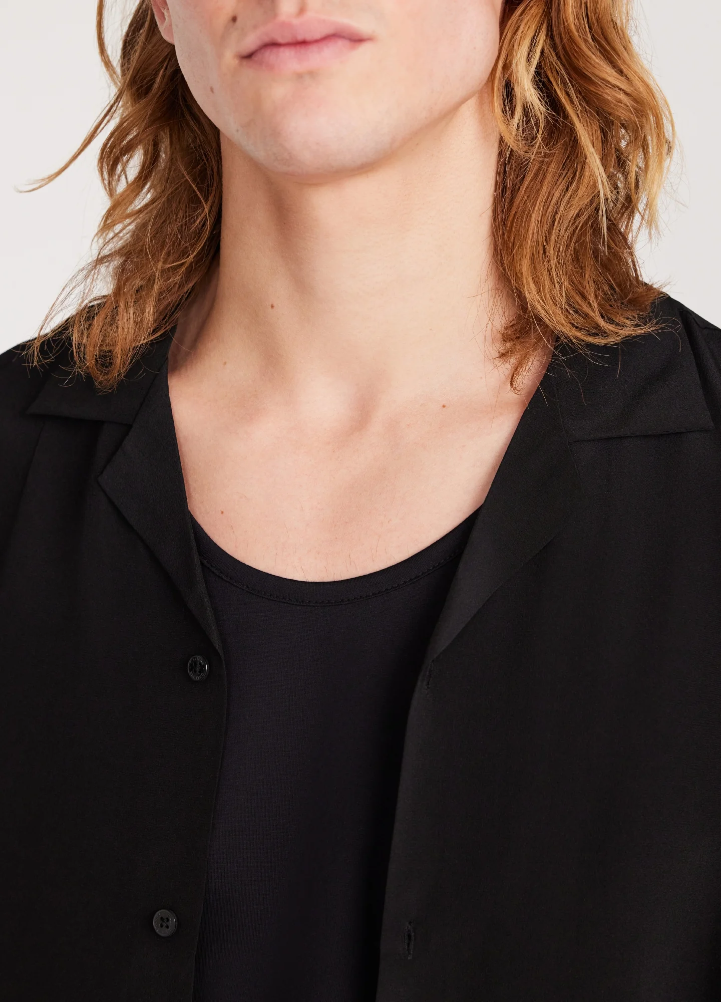 Camp Collar Silk Short Sleeve Shirt Black - Image 5