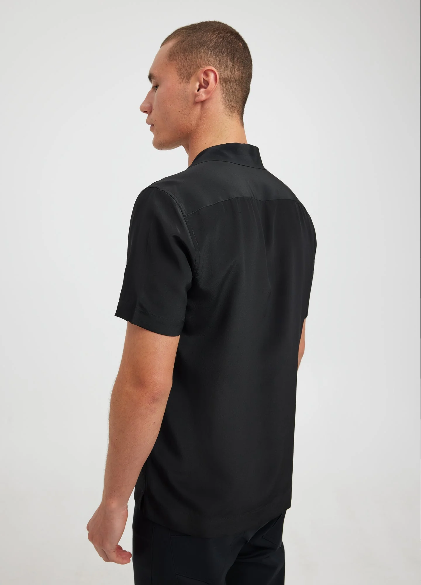 Camp Collar Silk Short Sleeve Shirt Black - Image 6