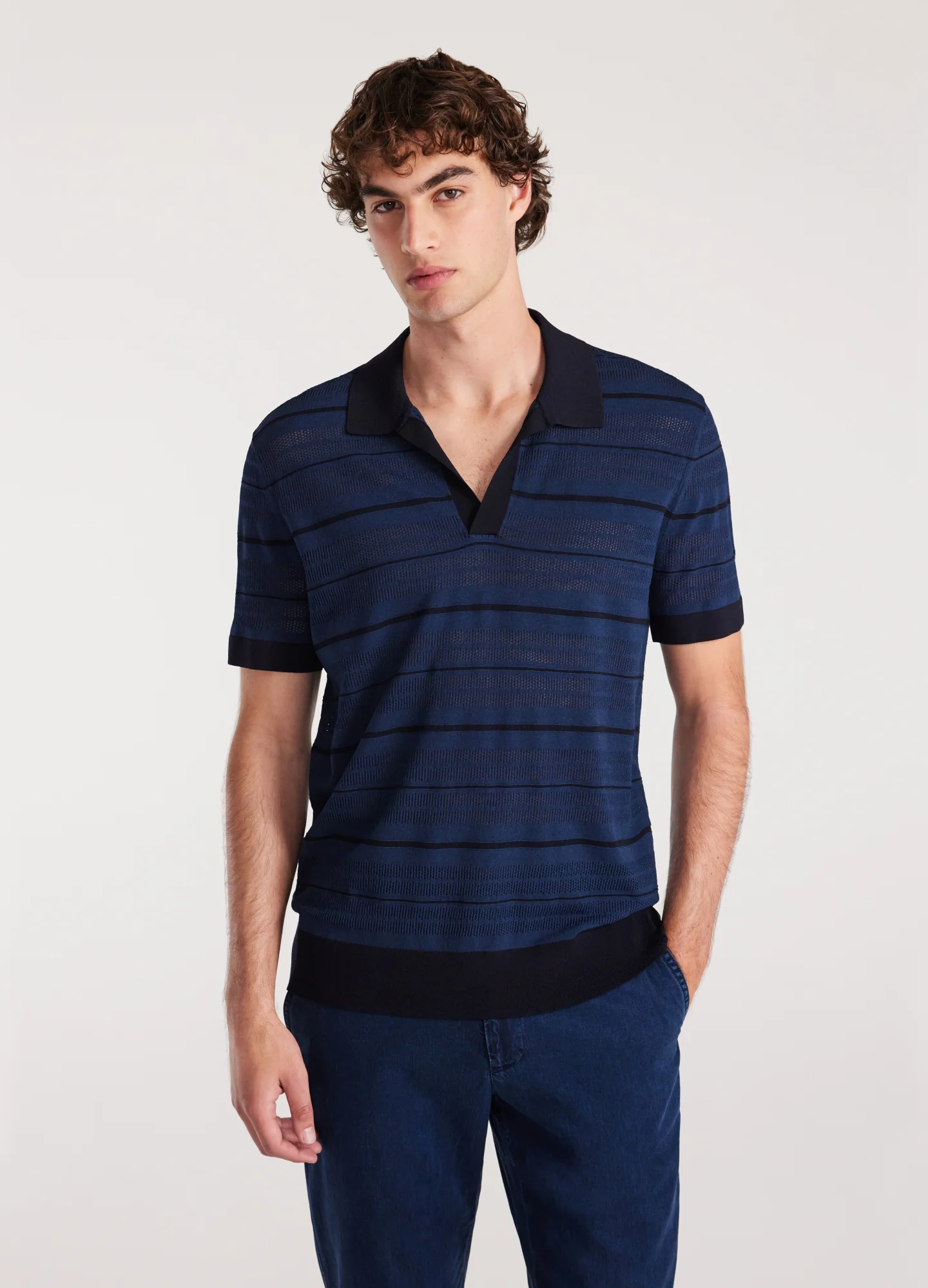 Camp Collar Striped Polo Delft Blue - Image 3