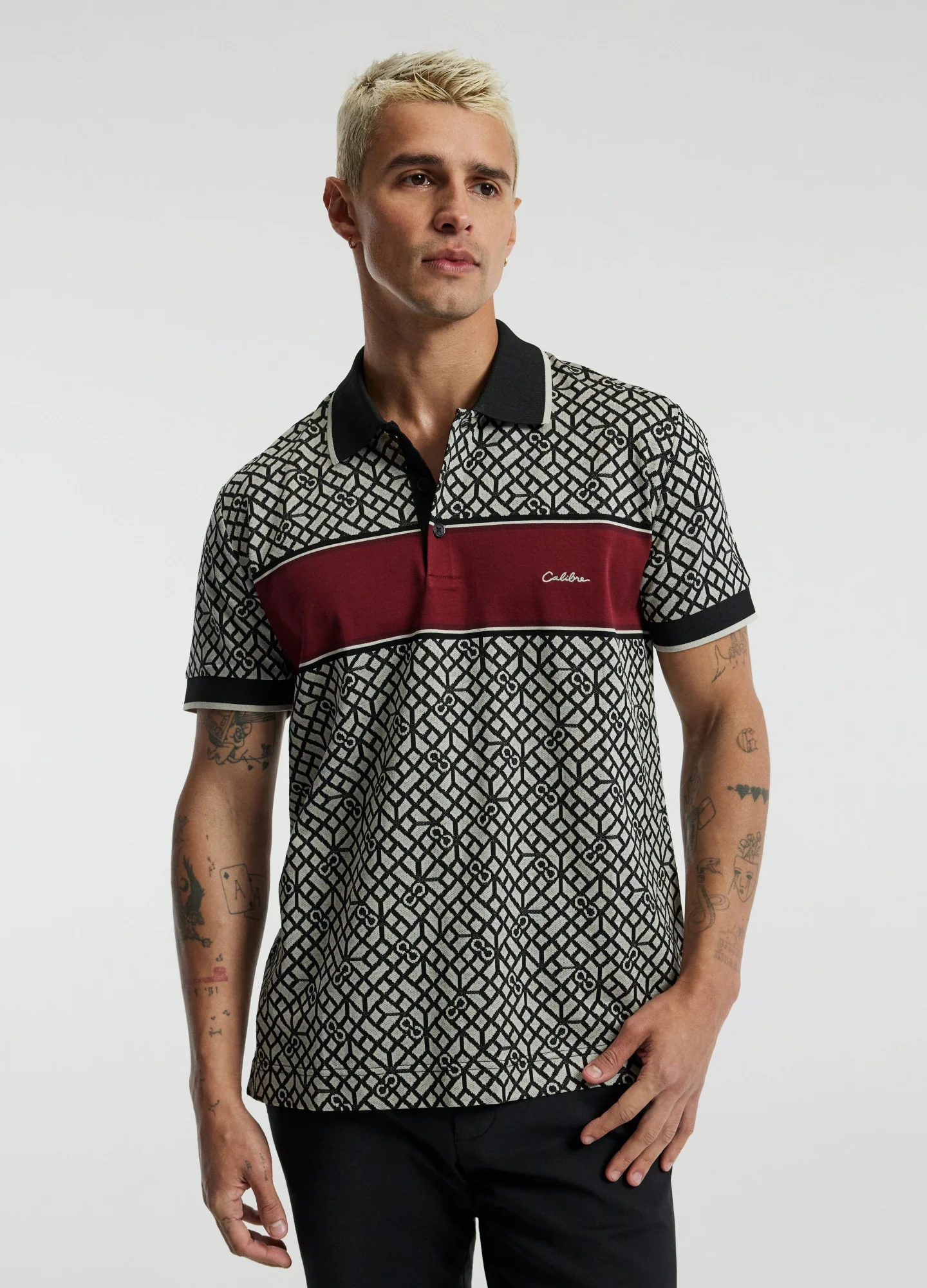Chest Panel Jacquard Polo Wine - Image 3