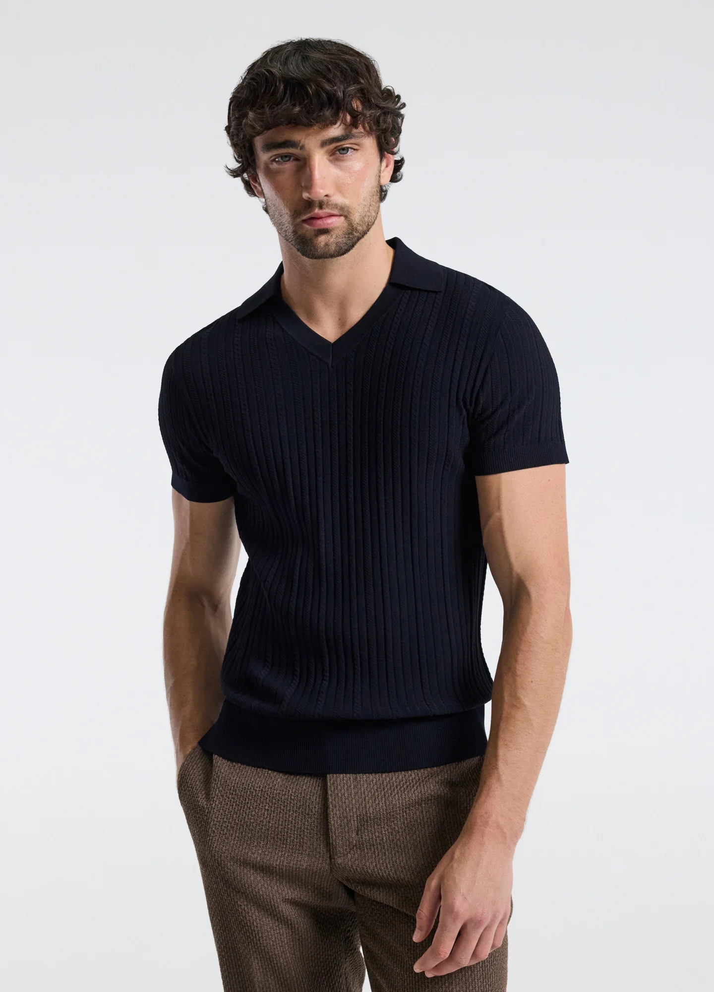 Collared Technical Knit Polo Navy - Image 2
