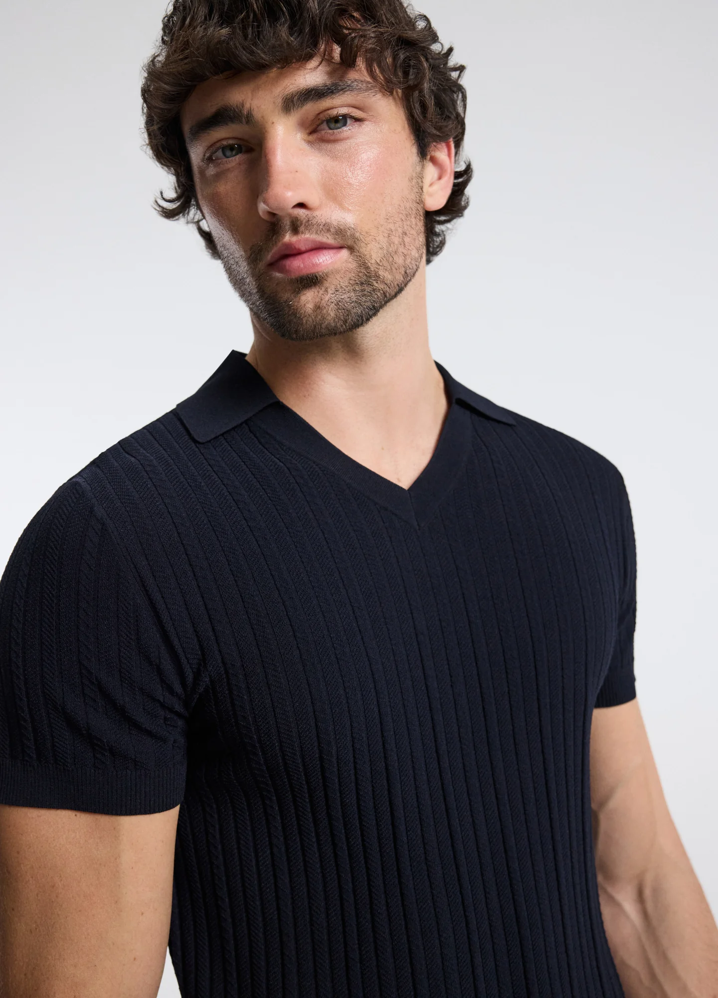Collared Technical Knit Polo Navy - Image 3