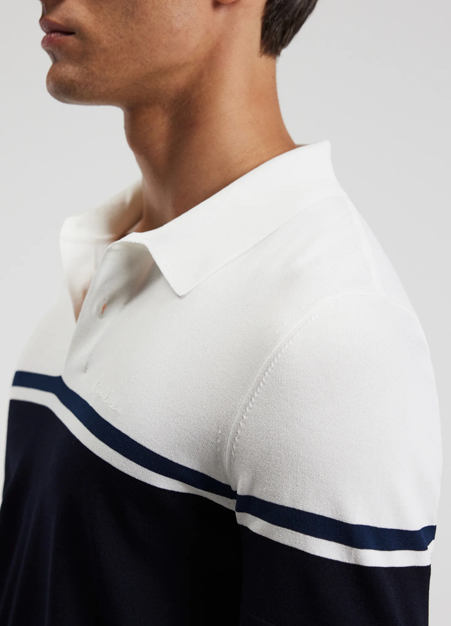 Contrast Block Stripe Polo Navy - Image 4