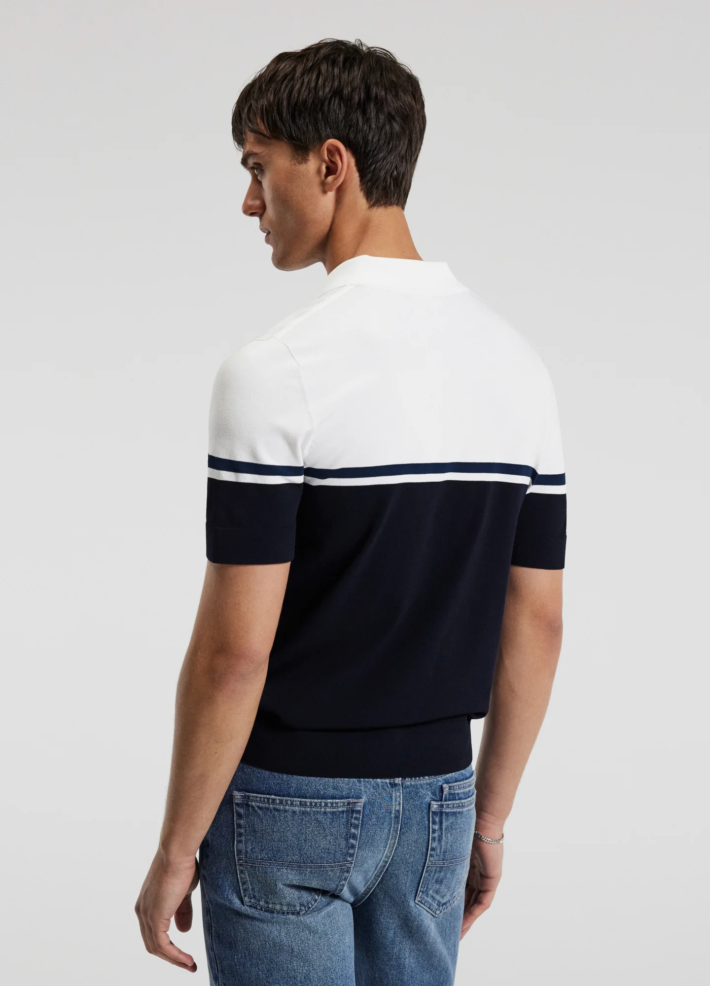 Contrast Block Stripe Polo Navy - Image 5