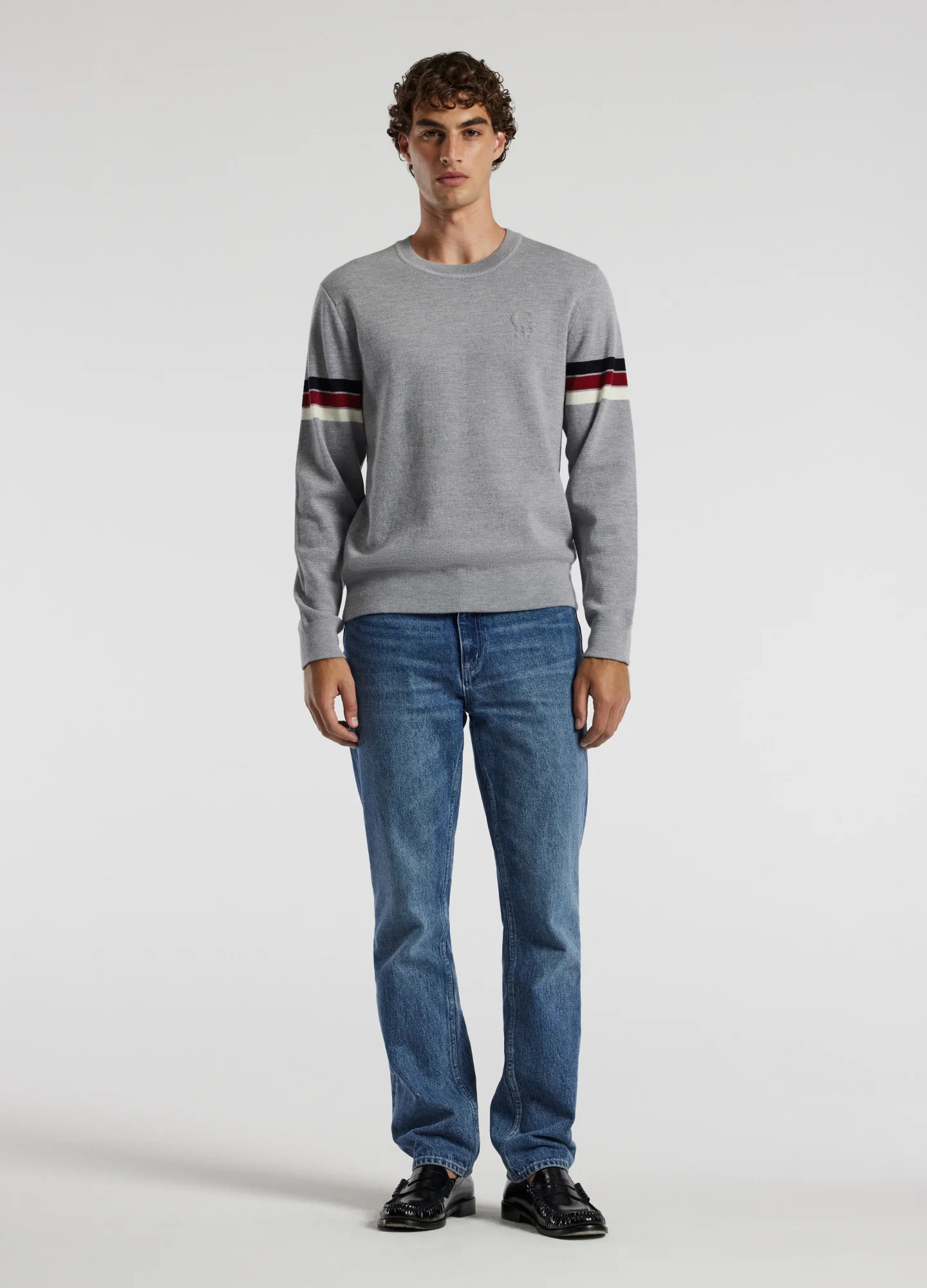 Contrast Stripe Crew Sweater Silver - Image 2
