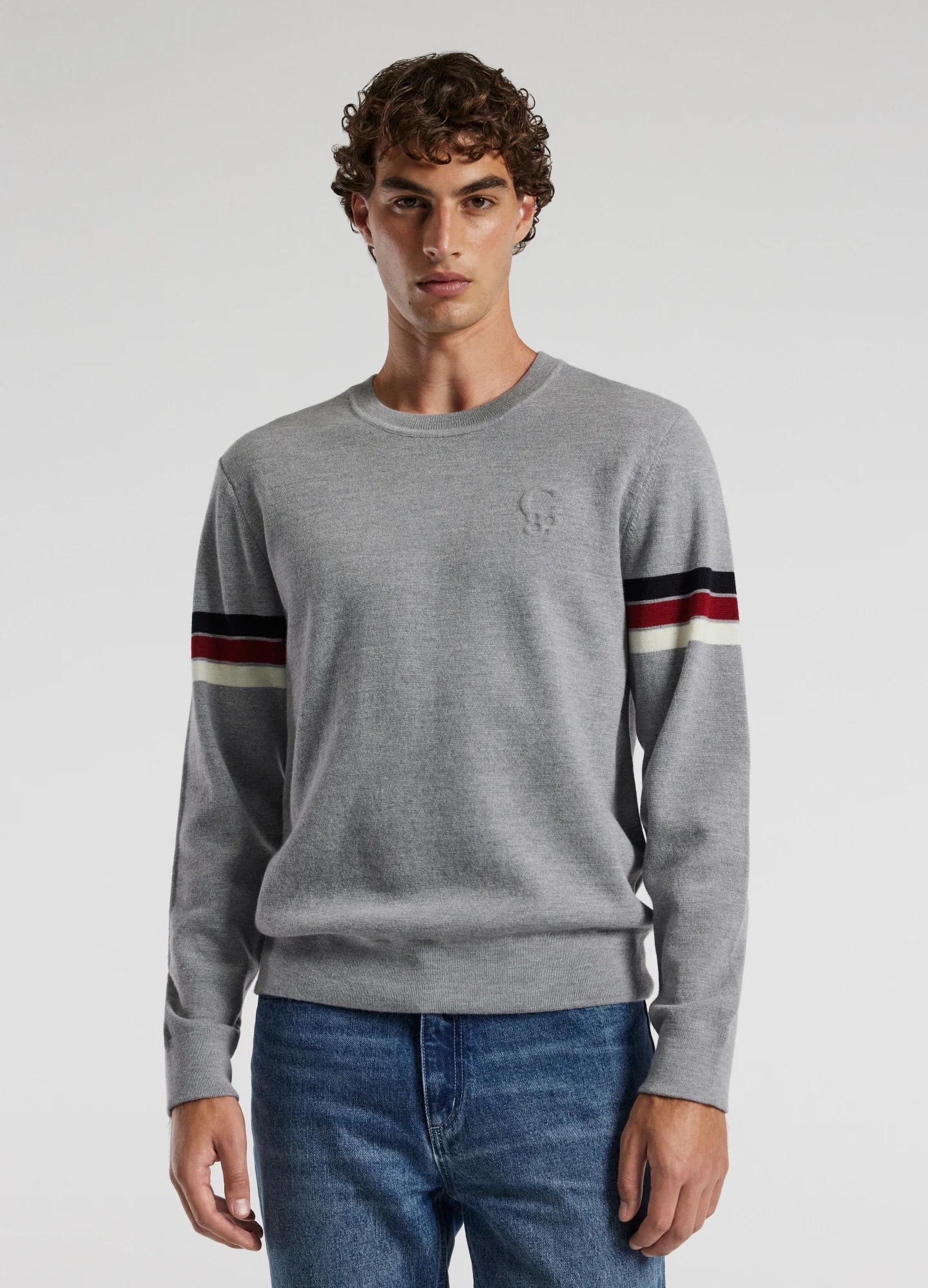 Contrast Stripe Crew Sweater Silver - Image 3
