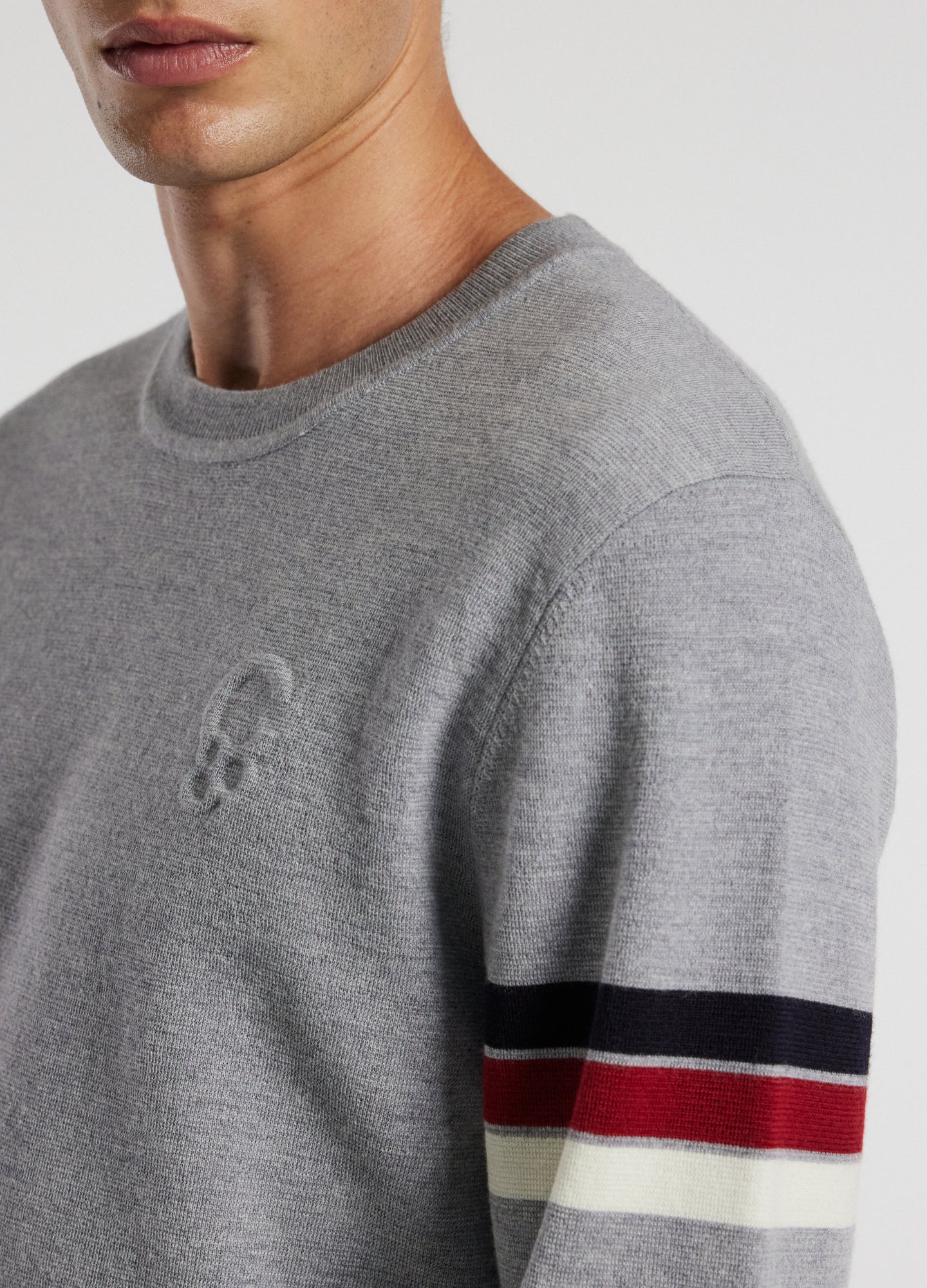 Contrast Stripe Crew Sweater Silver - Image 4