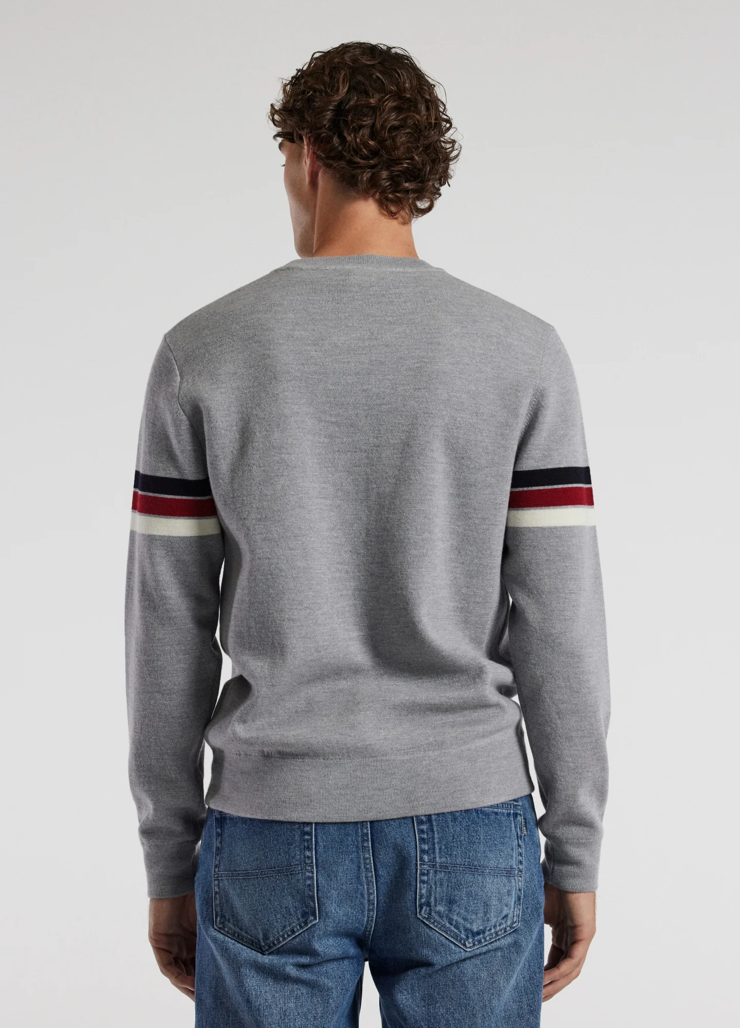 Contrast Stripe Crew Sweater Silver - Image 5