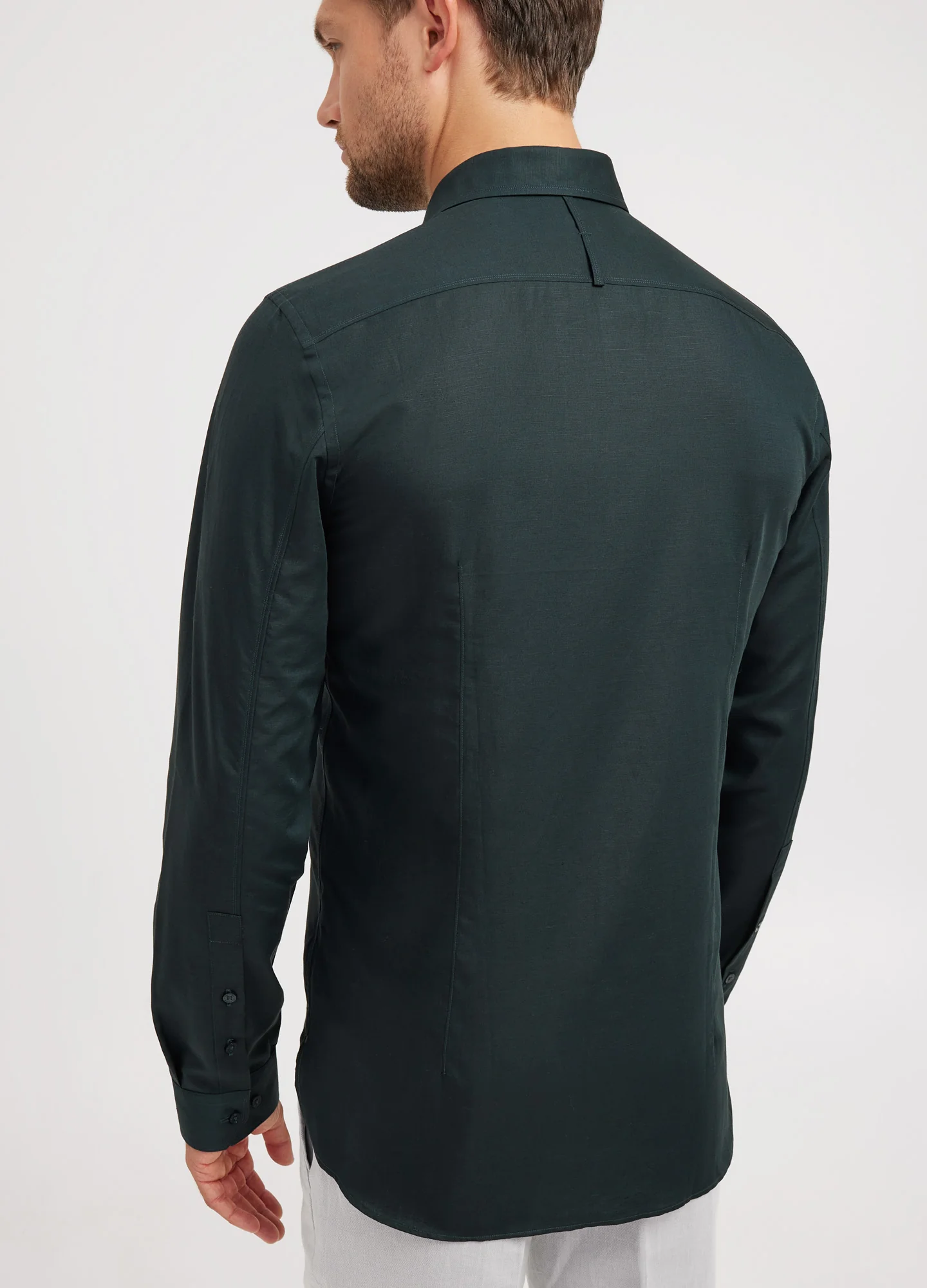 Cotton Linen Shirt Dark Green - Image 4