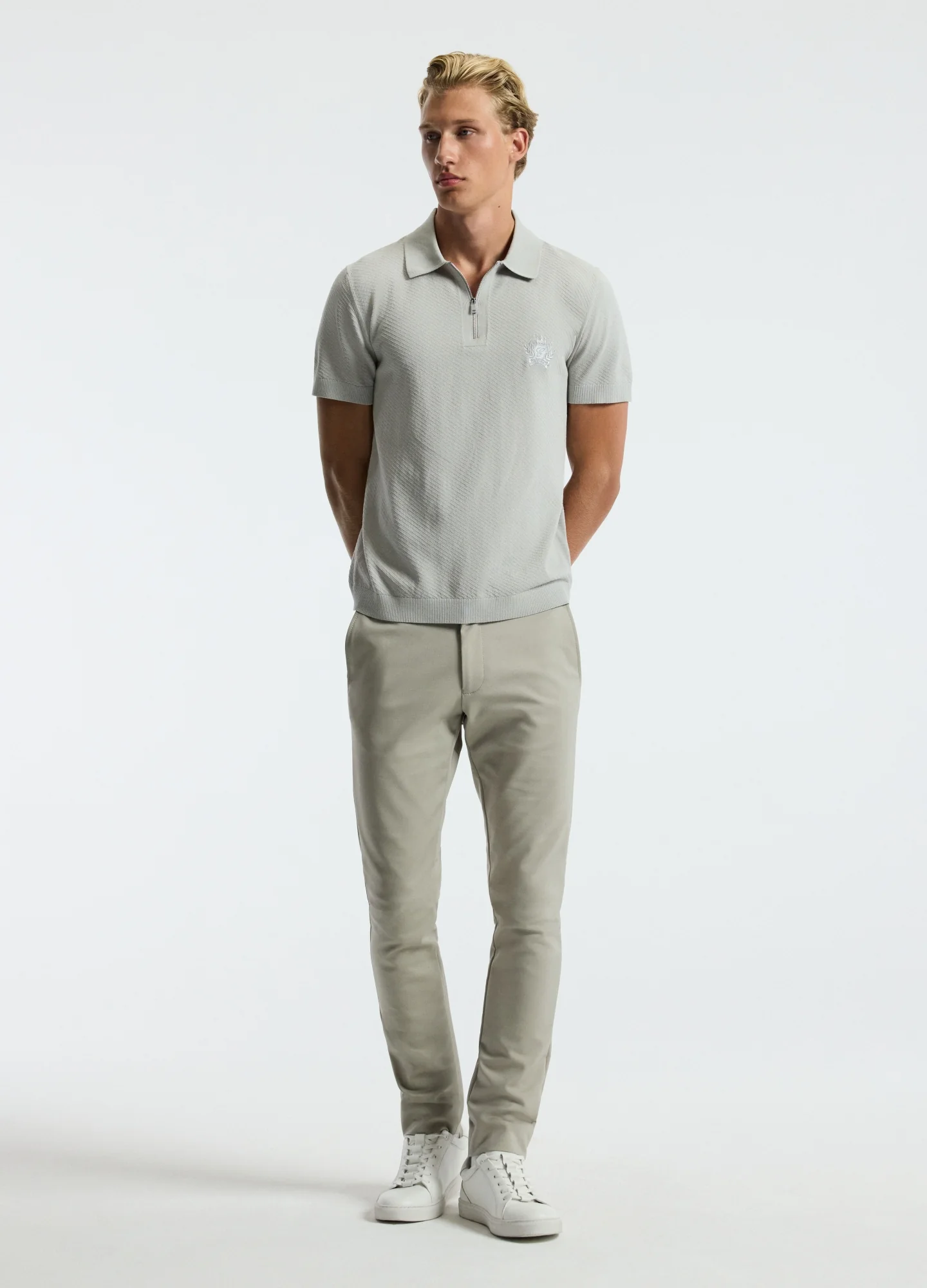 Cotton Zip Neck Polo Silver - Image 2