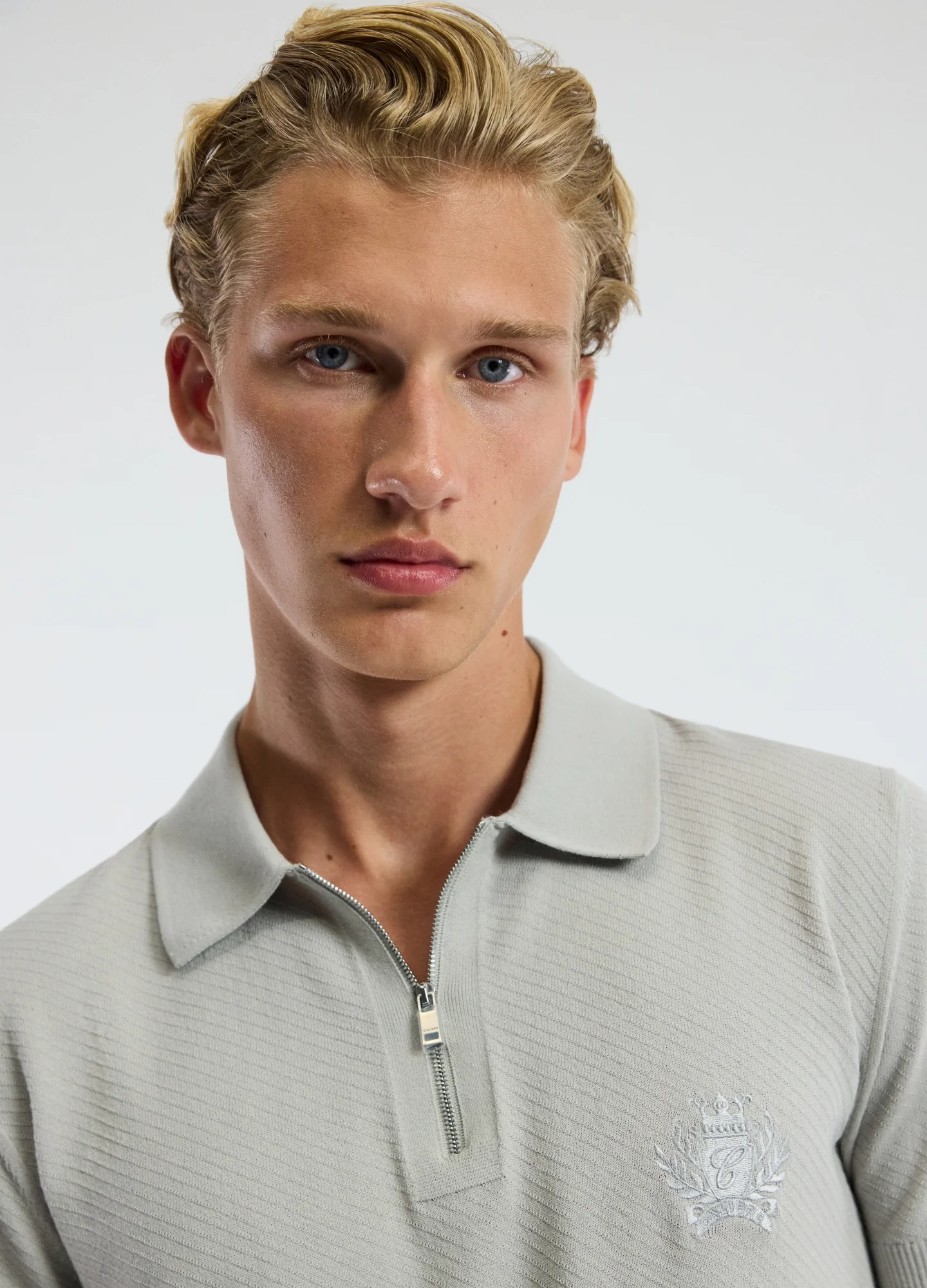 Cotton Zip Neck Polo Silver - Image 4