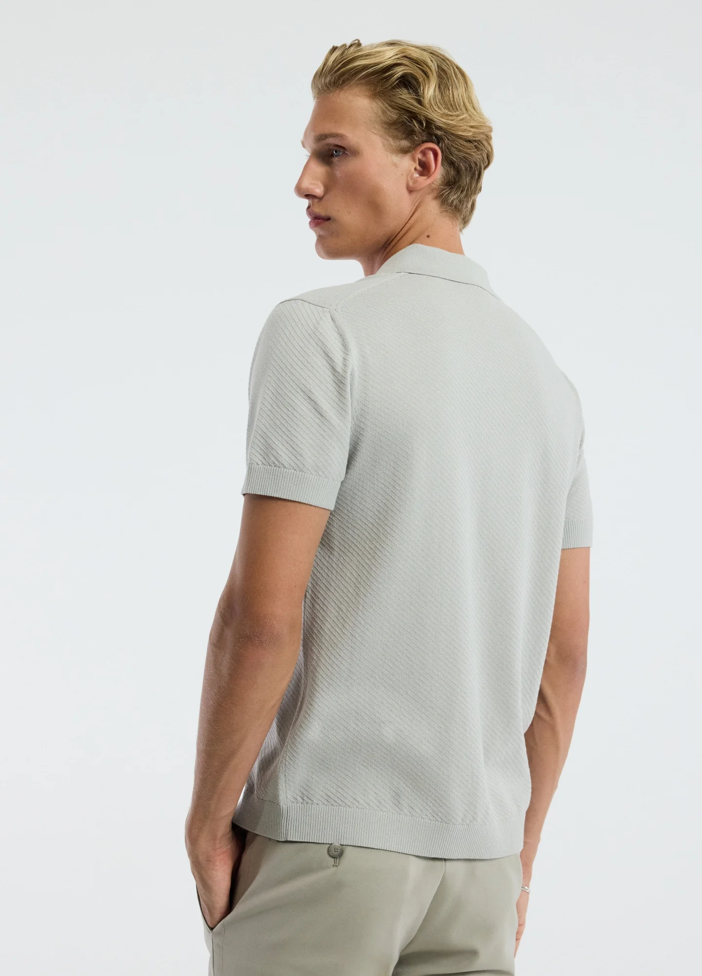 Cotton Zip Neck Polo Silver - Image 5