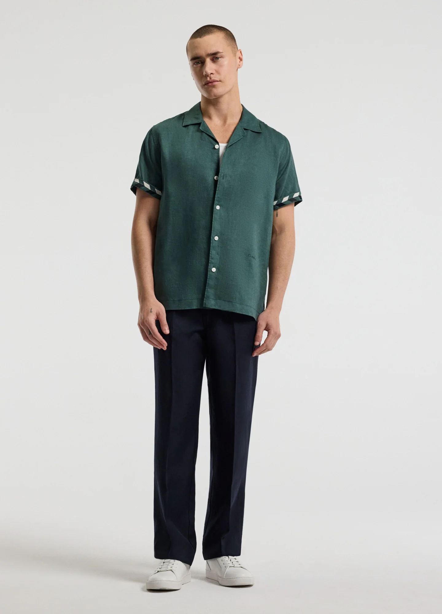 Cuff Detail Short Sleeve Linen Shirt Sea Green - Image 2