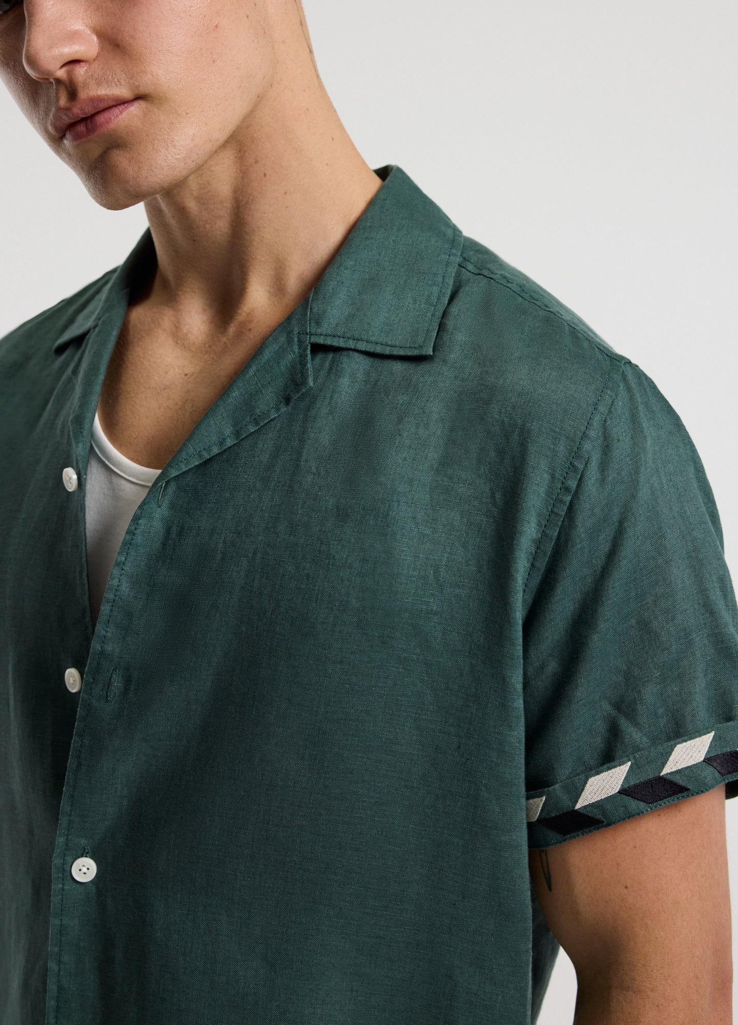 Cuff Detail Short Sleeve Linen Shirt Sea Green - Image 4