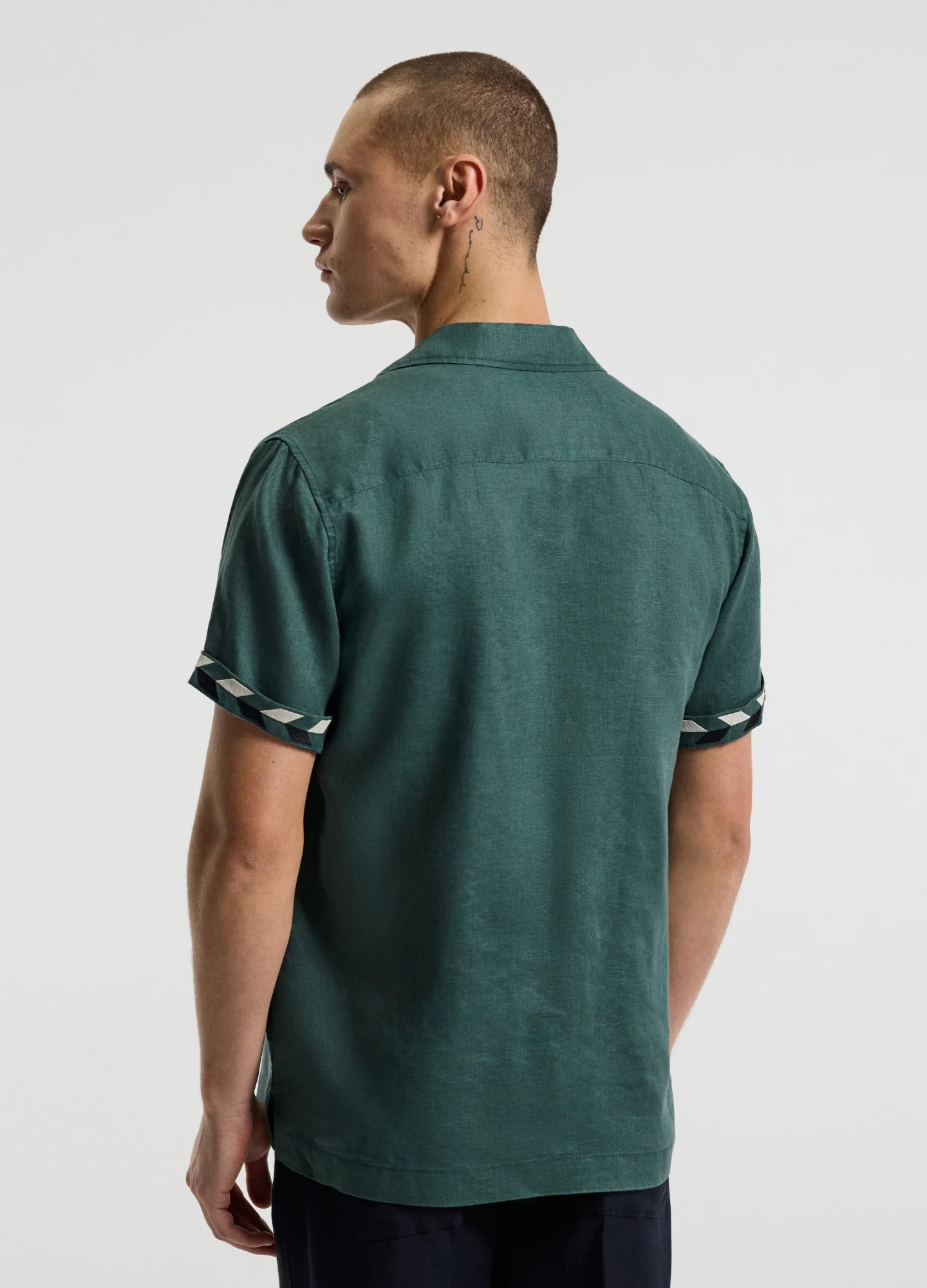 Cuff Detail Short Sleeve Linen Shirt Sea Green - Image 5