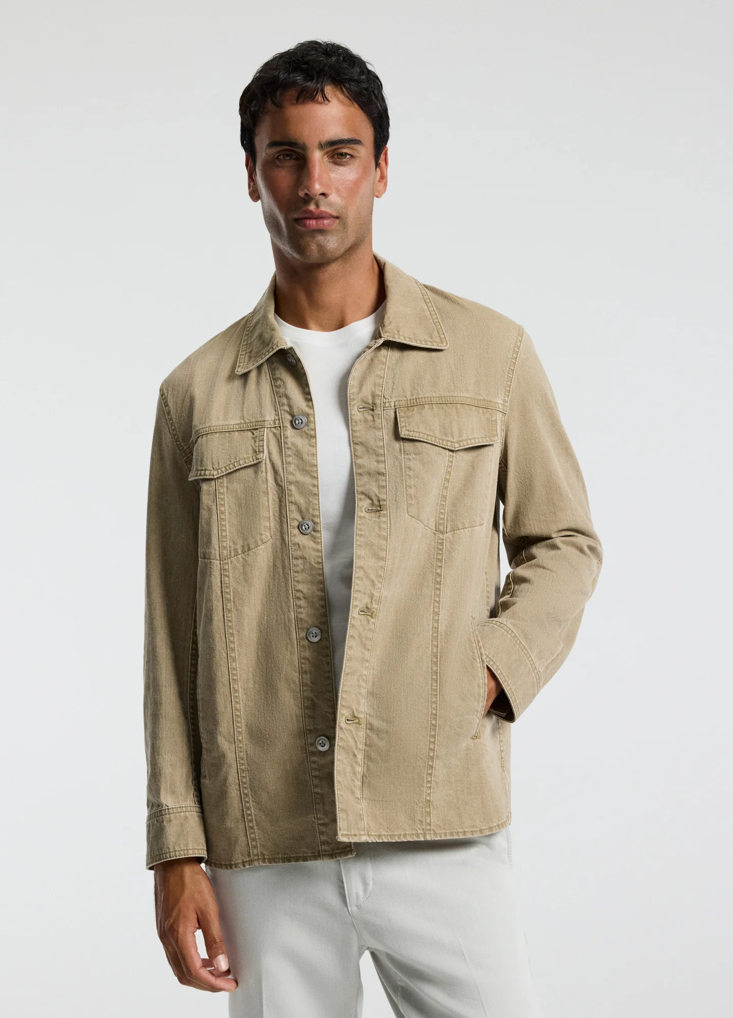 Denim Shirt Jacket Putty - Image 3