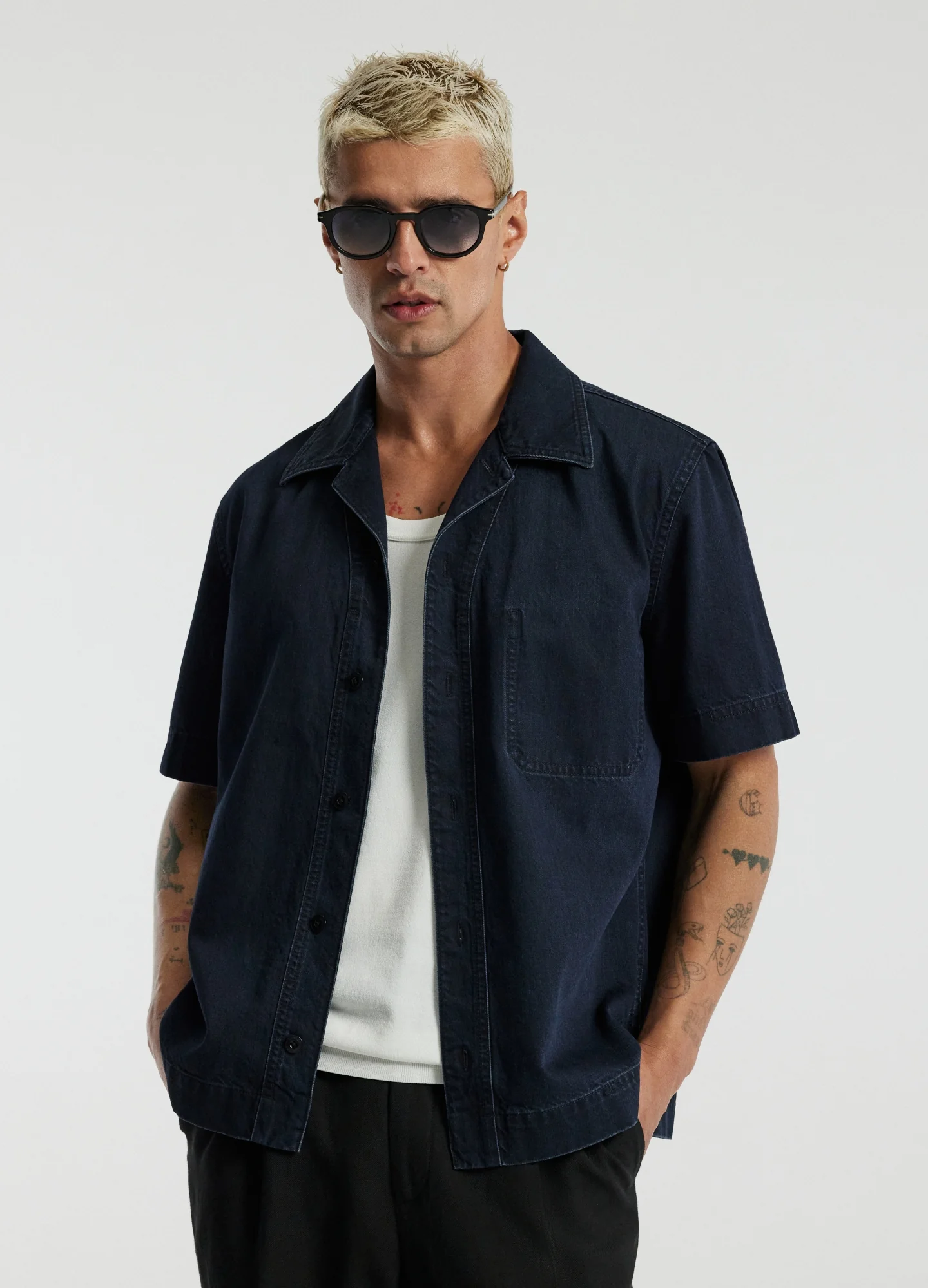 Denim Short Sleeved Overshirt Blue Black - Image 3