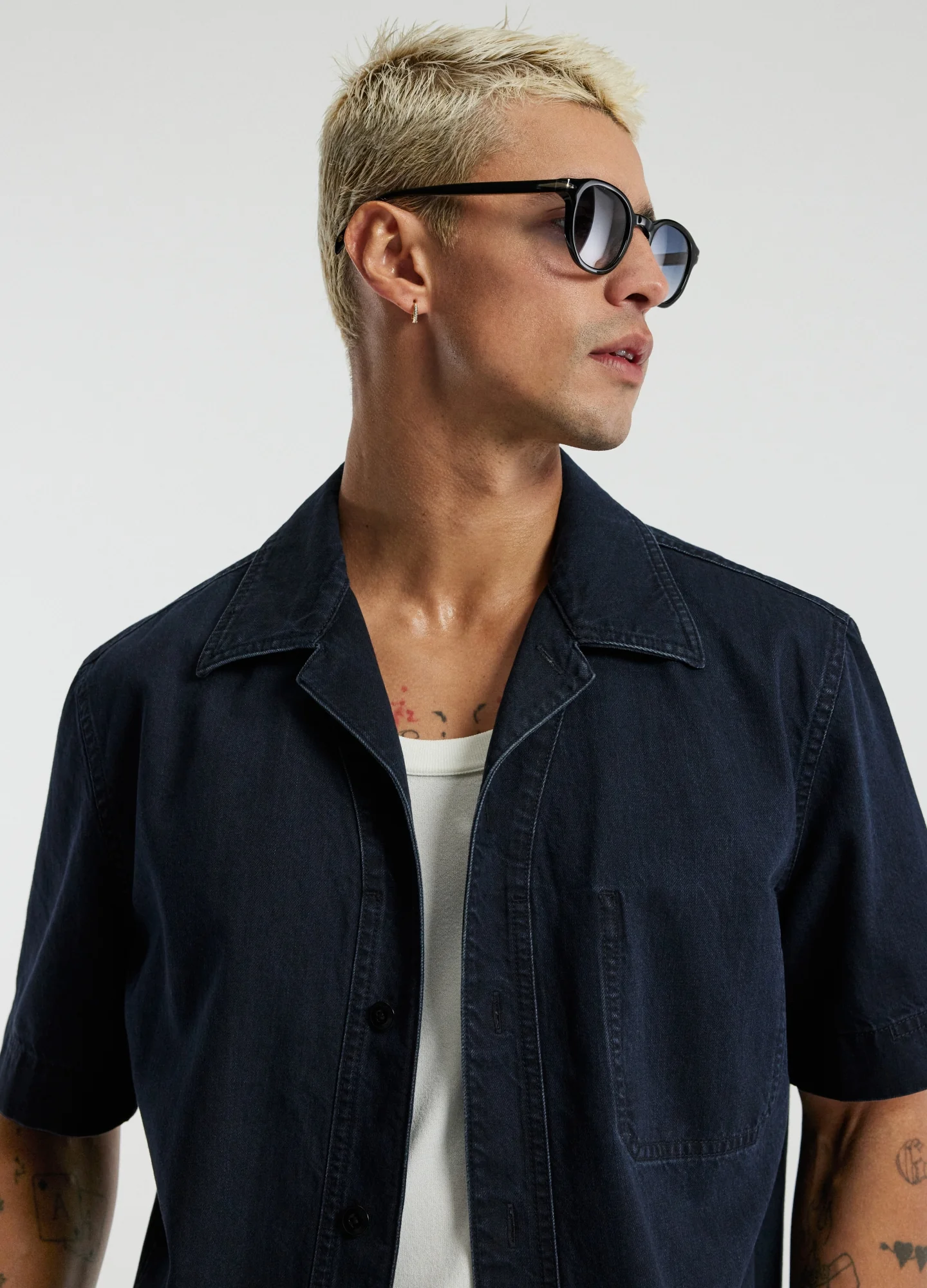 Denim Short Sleeved Overshirt Blue Black - Image 4