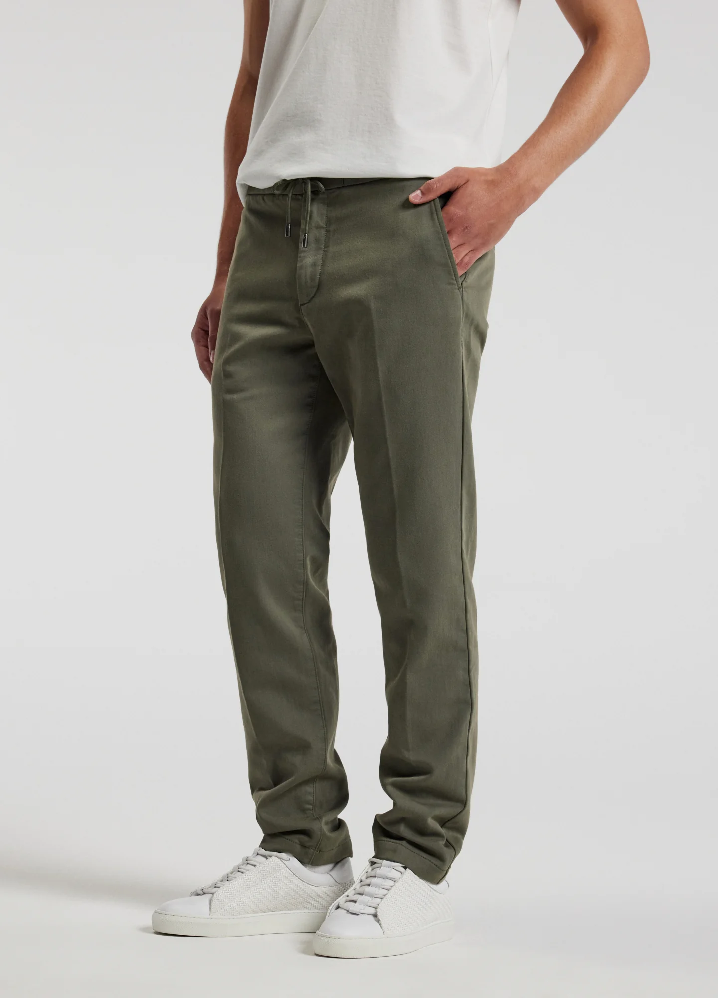 Dobby Denim Drawstring Pants Khaki - Image 3
