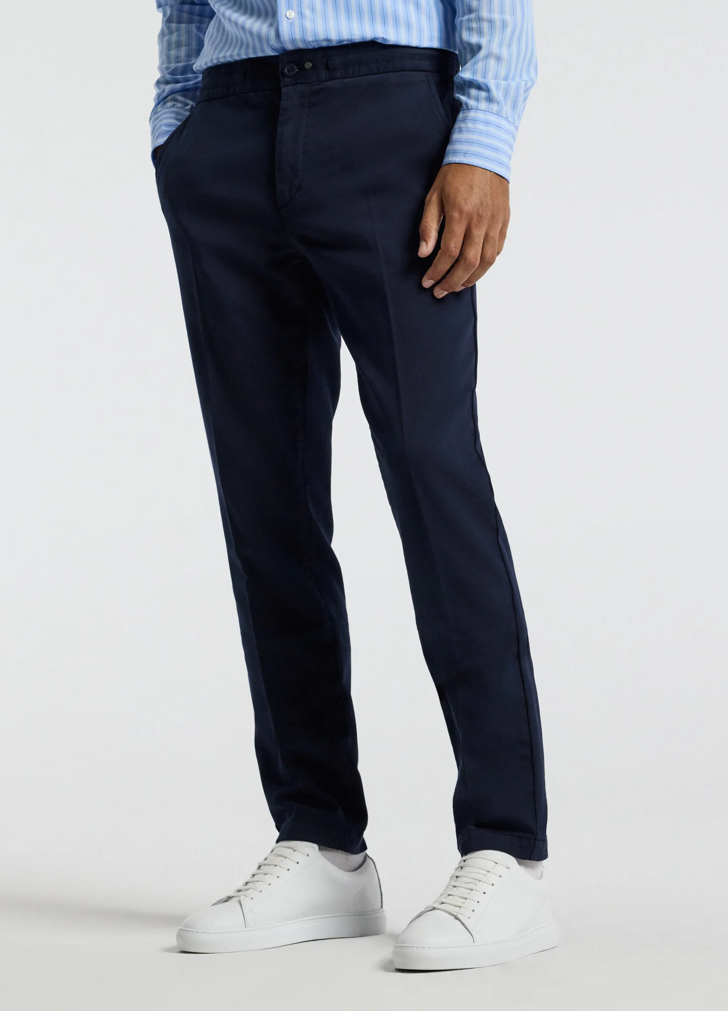 Dobby Denim Drawstring Pants Navy - Image 3