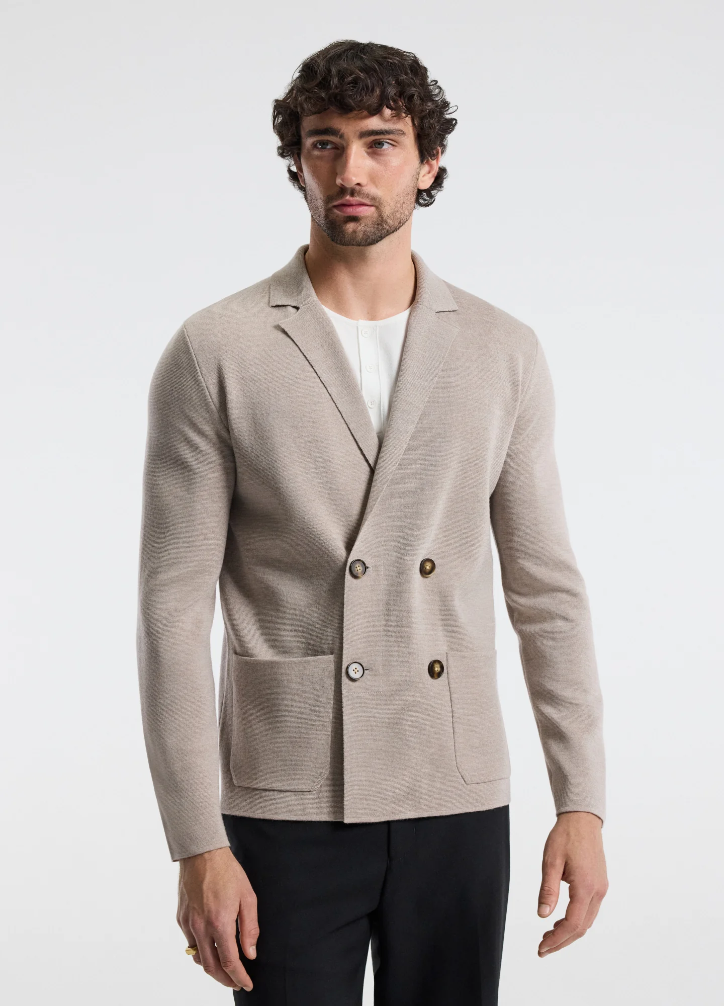 Double-Breasted Merino Wool Cardigan Neutral - Image 2