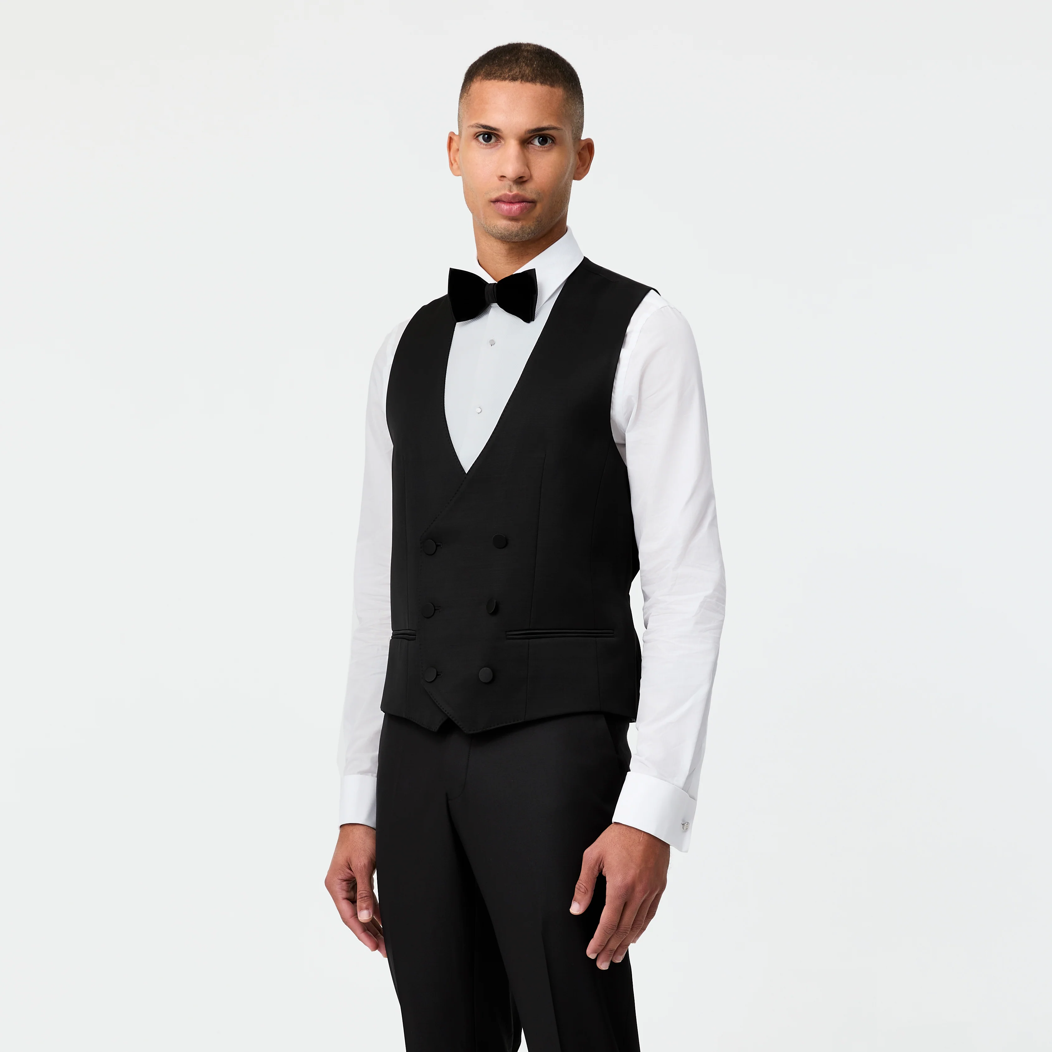 Double Breasted Tuxedo Waistcoat Black - Image 3