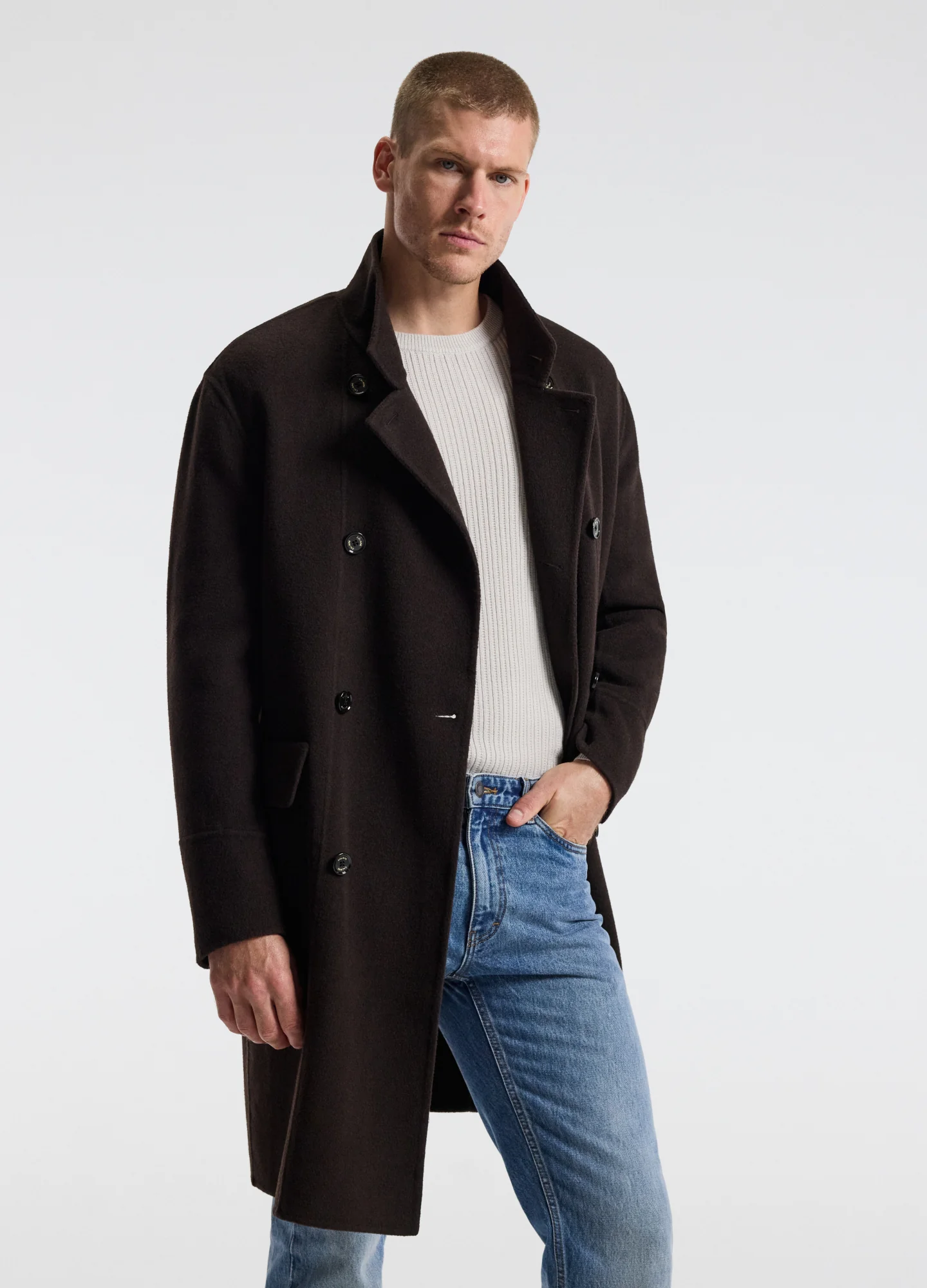 Double Breasted Wool Cashmere Coat Chocolate - Image 3