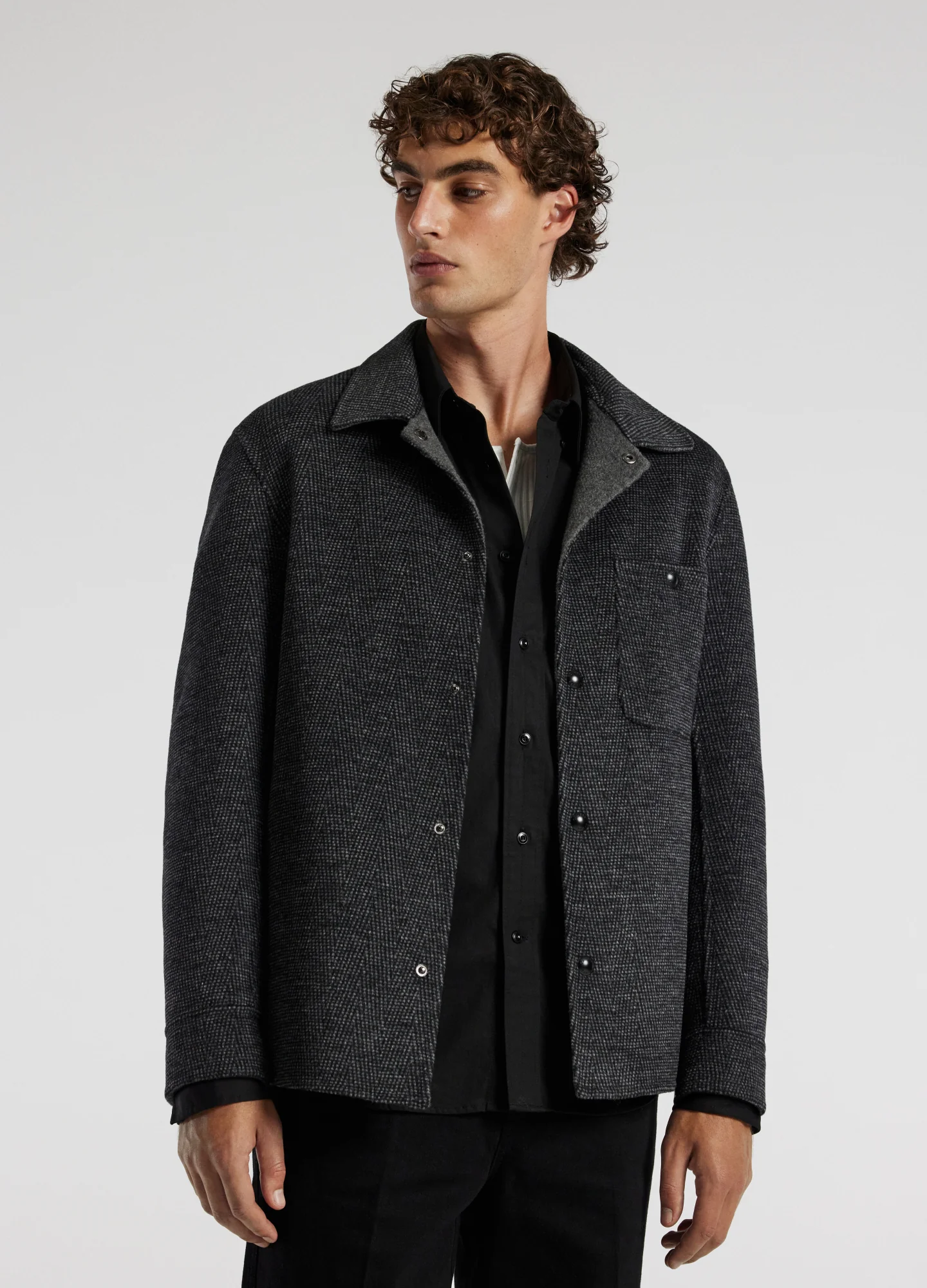 Double Face Shirt Jacket Charcoal - Image 3