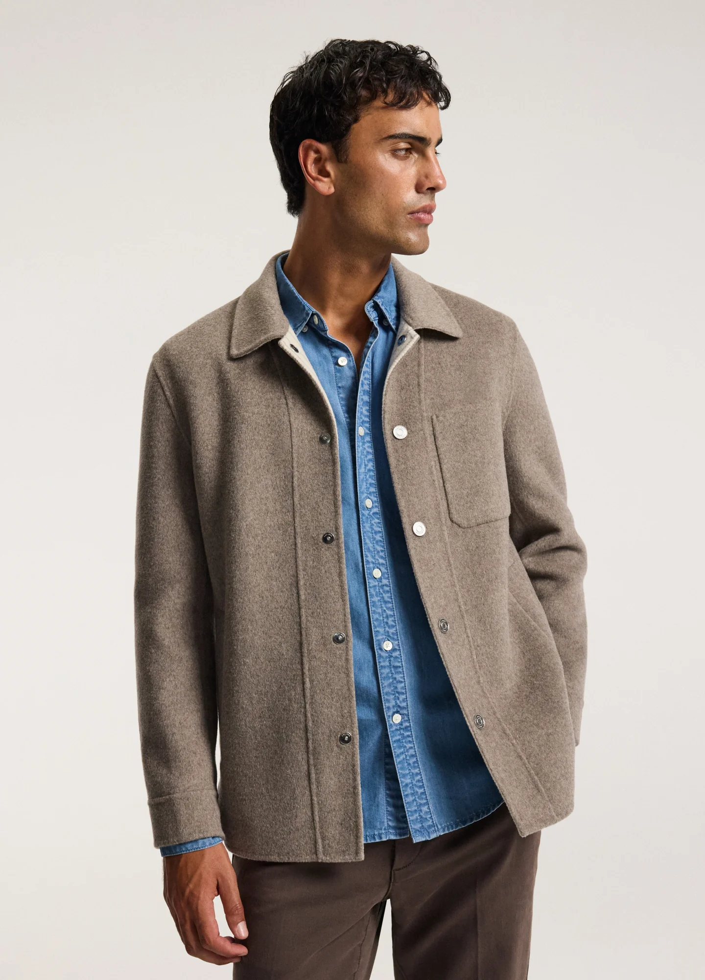 Double Faced Wool Shirt Jacket Sepia - Image 3
