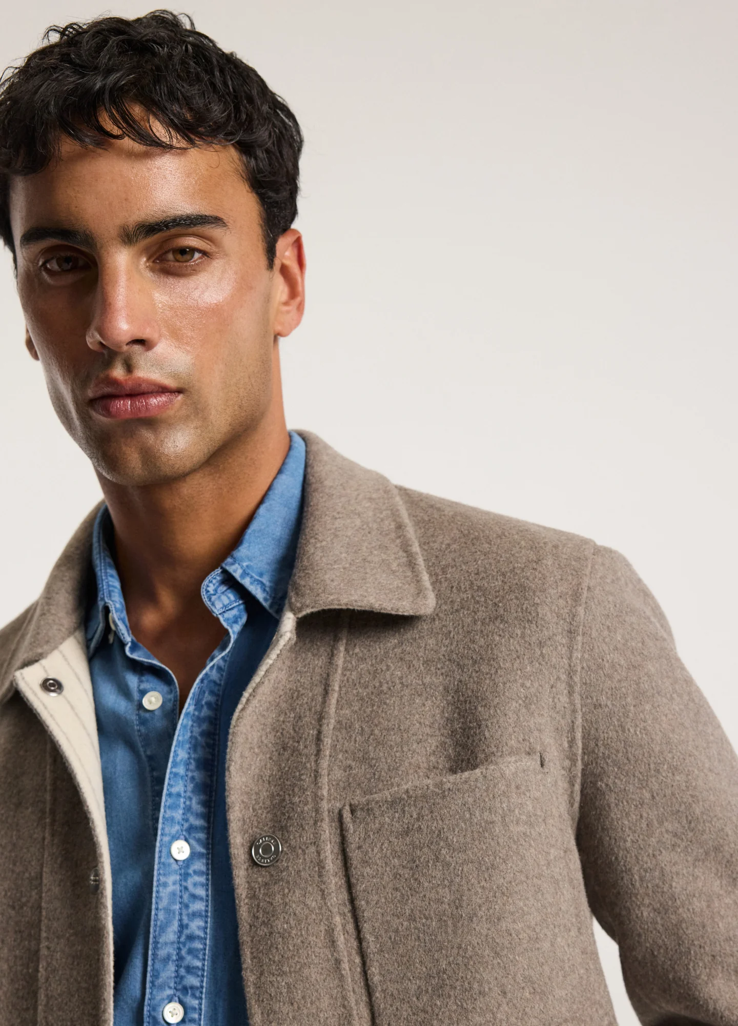 Double Faced Wool Shirt Jacket Sepia - Image 7