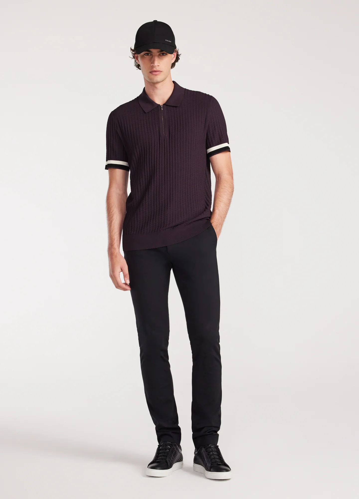 Double Stripe Polo Aubergine - Image 2