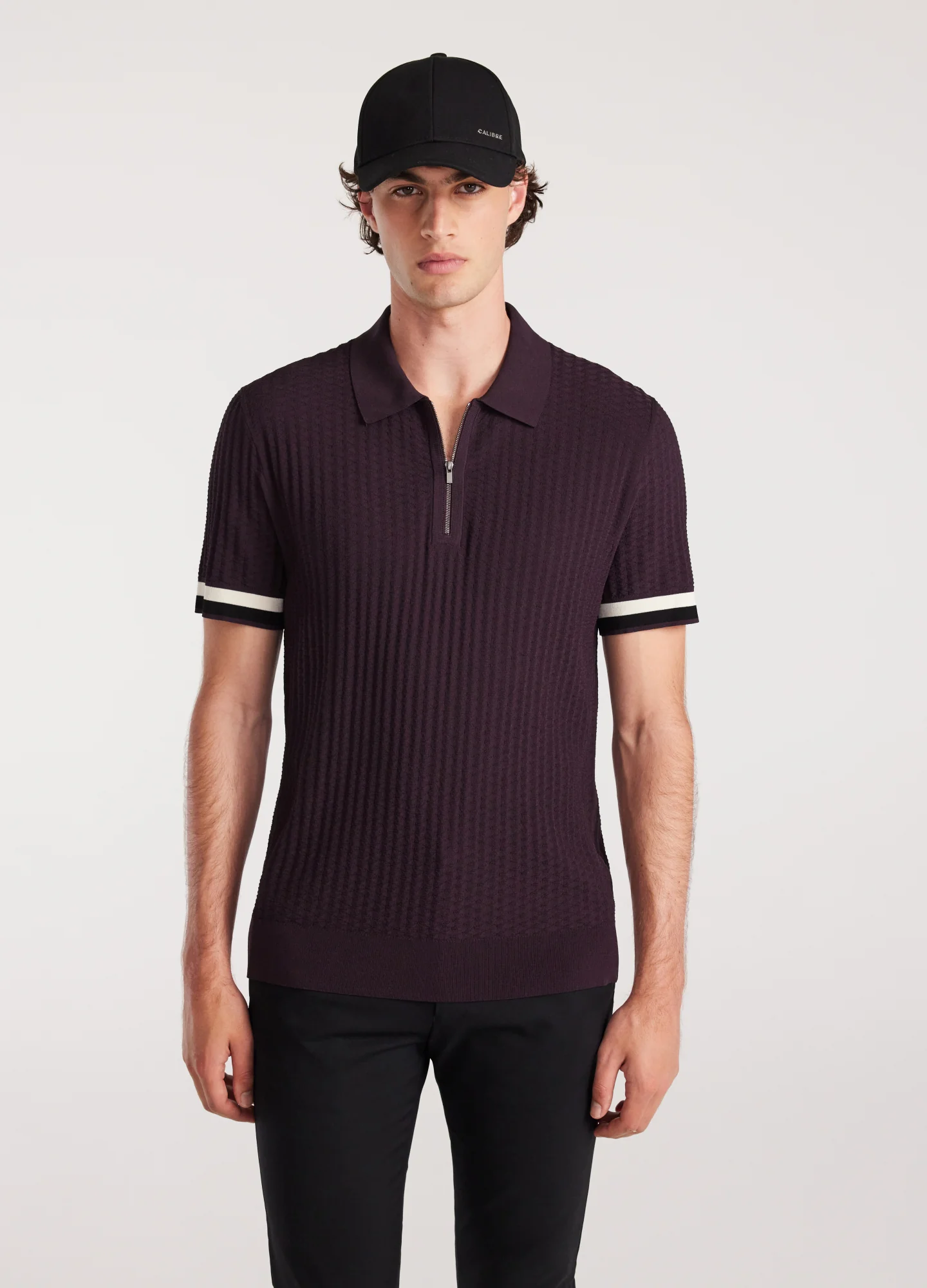 Double Stripe Polo Aubergine - Image 3