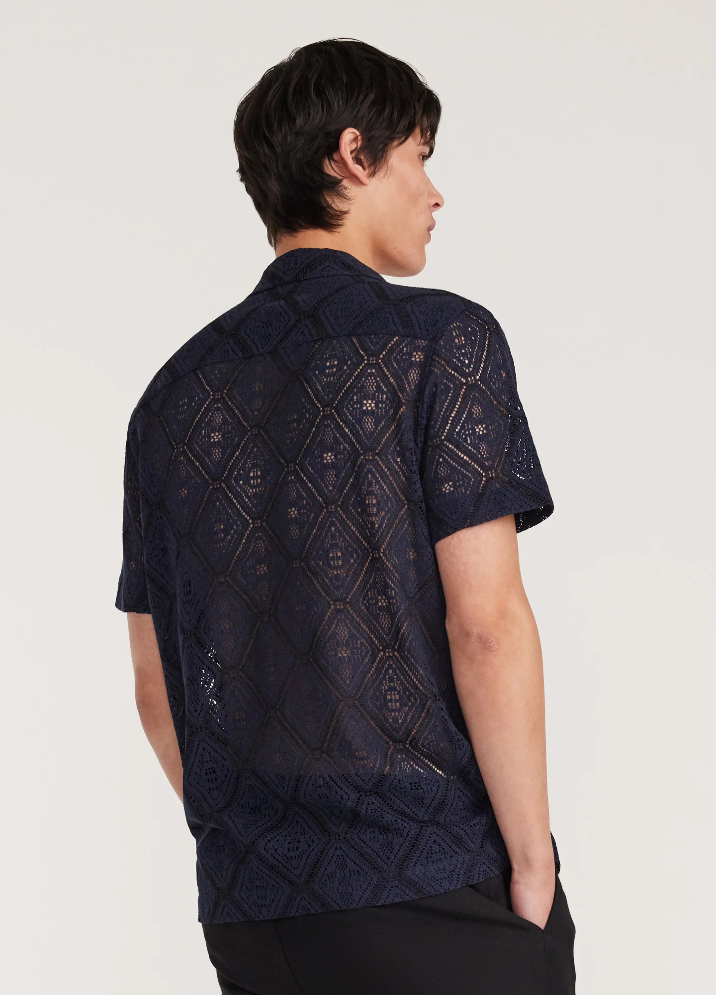 Duo Tone Lace Short Sleeve Shirt Navy - Image 5